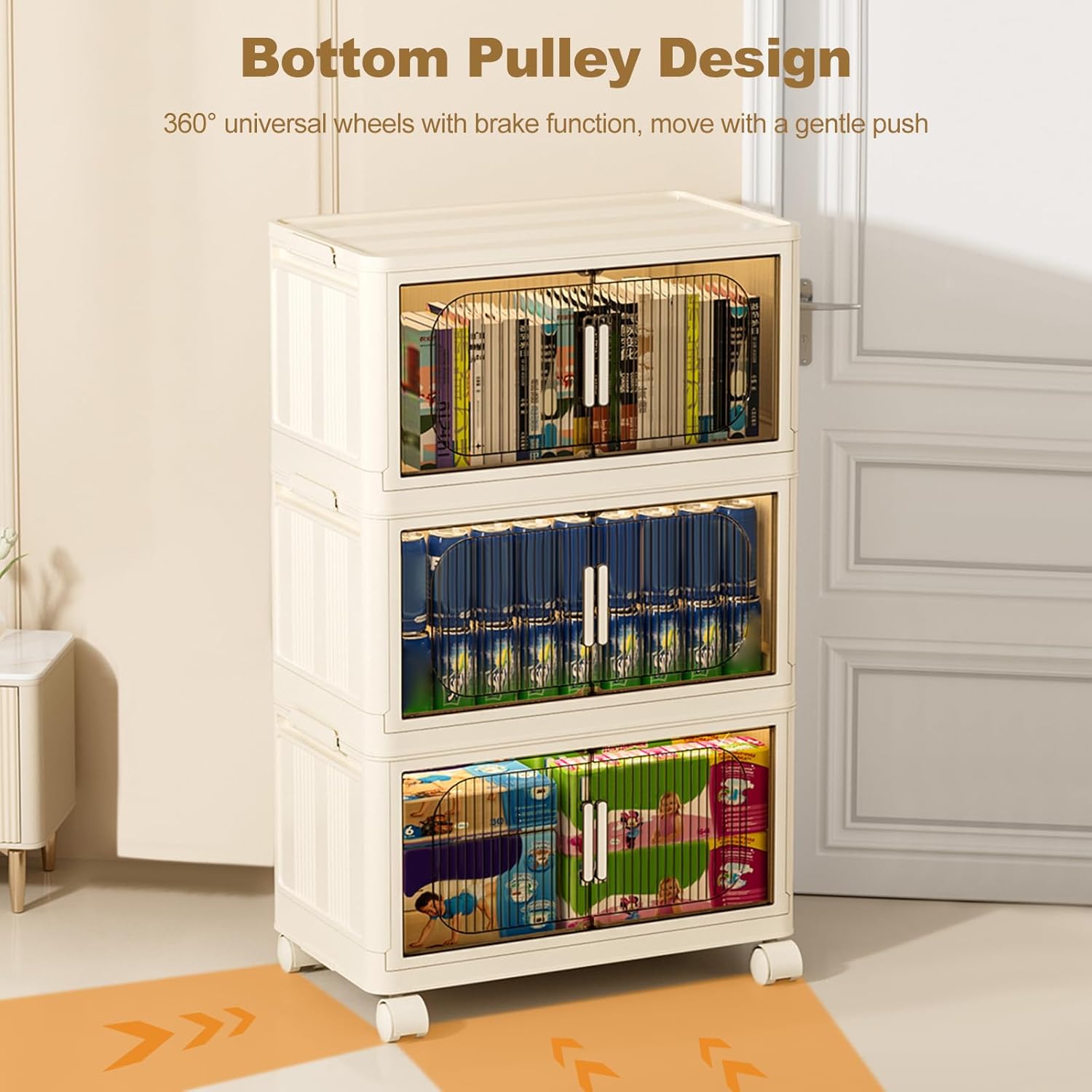 Ergocar Can Fold The DoubleOpening Door Storage Box, the simple large capacity with a lid with a storage container, a stacked plastic storage box with a pulley