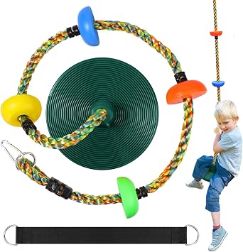 Tree Swing for Kids,Heavy Duty Single Disc Seat Climbing Rope Set Green