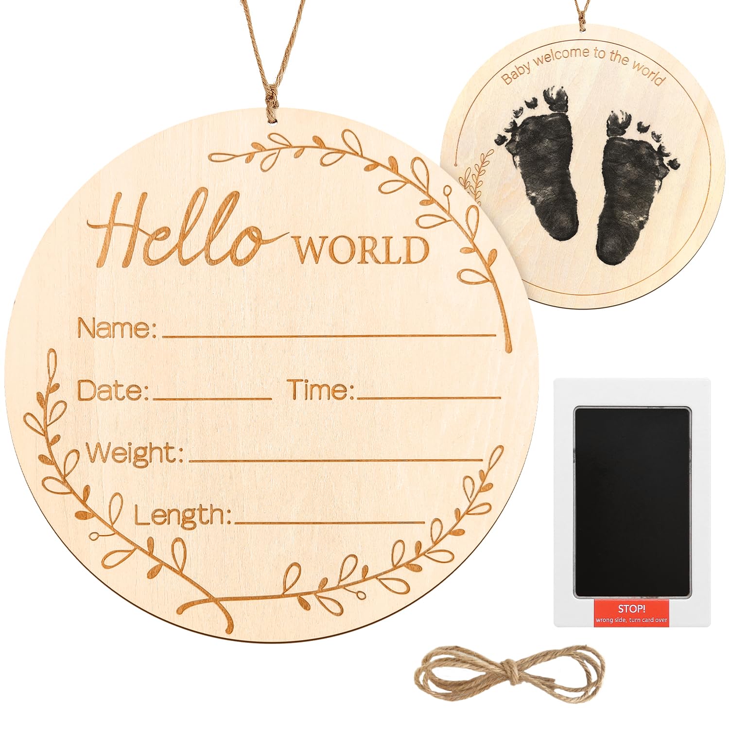 ZIEYOMI Baby Announcement Sign, Hello World Newborn Sign, Wooden Baby Name Sign for Nursery, Birth Announcement Sign for Hospital, Welcome Baby Sign Announcement Board for Photo Prop Baby Shower