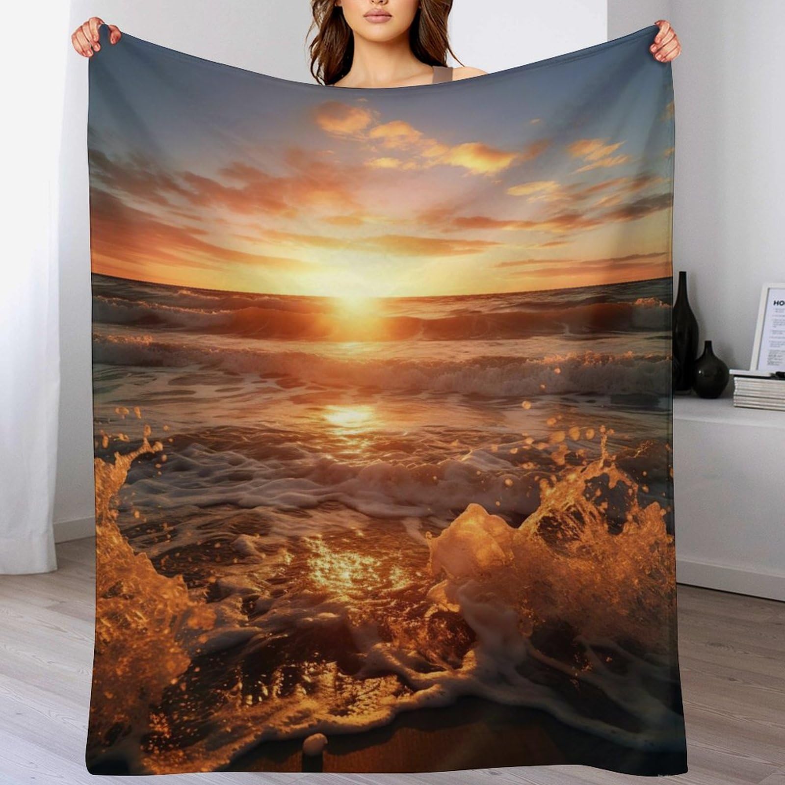 Couverture douce coucher de soleil grand plaid chaud pour l'hiver