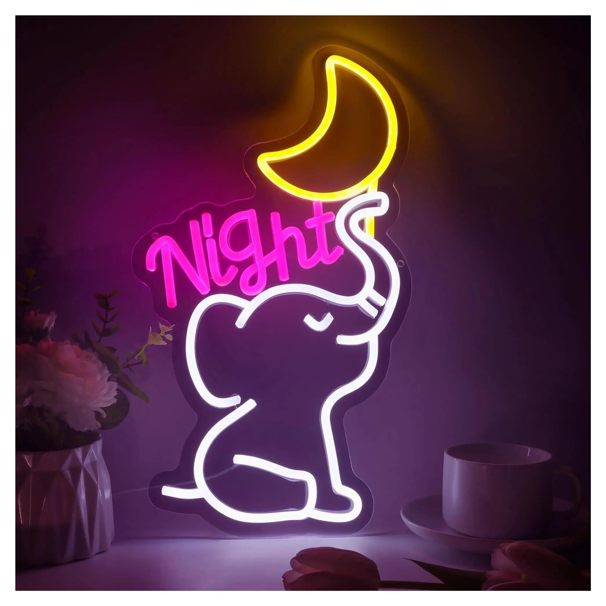 LEMST Sign Lamp Night Elephant Neon Sign,Suitable for Bedroom and Meditation Space Decoration 42x23.6cm