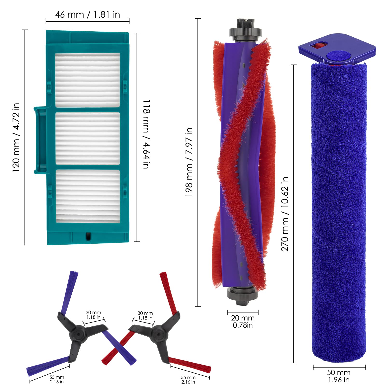 (8 Piezas) Spot+Scrub AI Repuestos Compatibles con la Aspiradora Robot Dyson Spot+Scrub AI, 1 Cepillo Giratorio, 1 Mopa Giratoria, 4 Cepillos Laterales, 2 Filtros HEPA, Kit de Accesorios