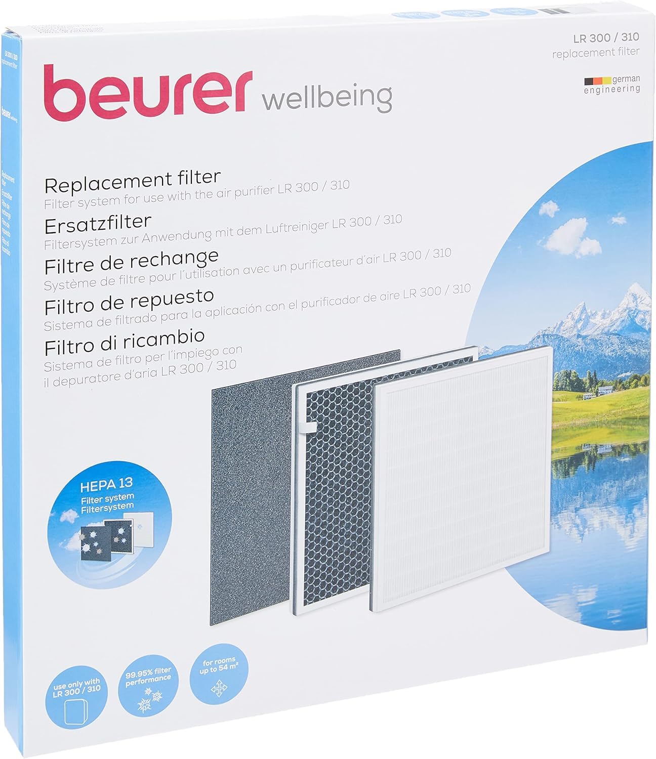 Beurer 693.02 Set Filtro Hepa para Purificador de Aire, Modelo Lr-300/310, Pre Filtro, Filtro Carbón Activo, Filtro Hepa 13