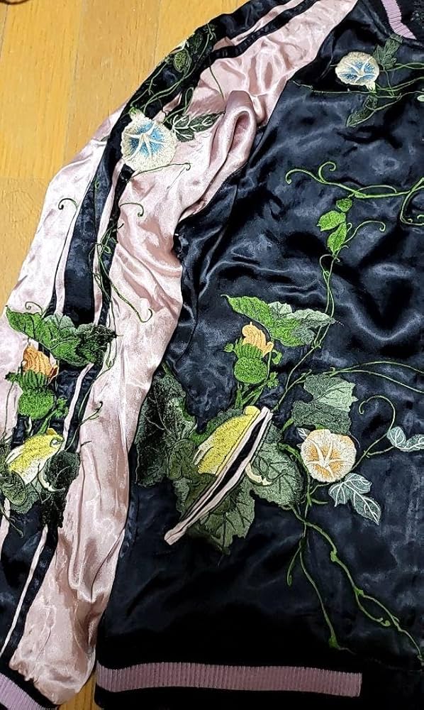 花旅楽団 スクリプト刺繍スカジャンリバーシブルレア!朝顔蛙と 花旅楽団 スクリプト刺繍スカジャンリバーシブルレア!朝顔蛙と