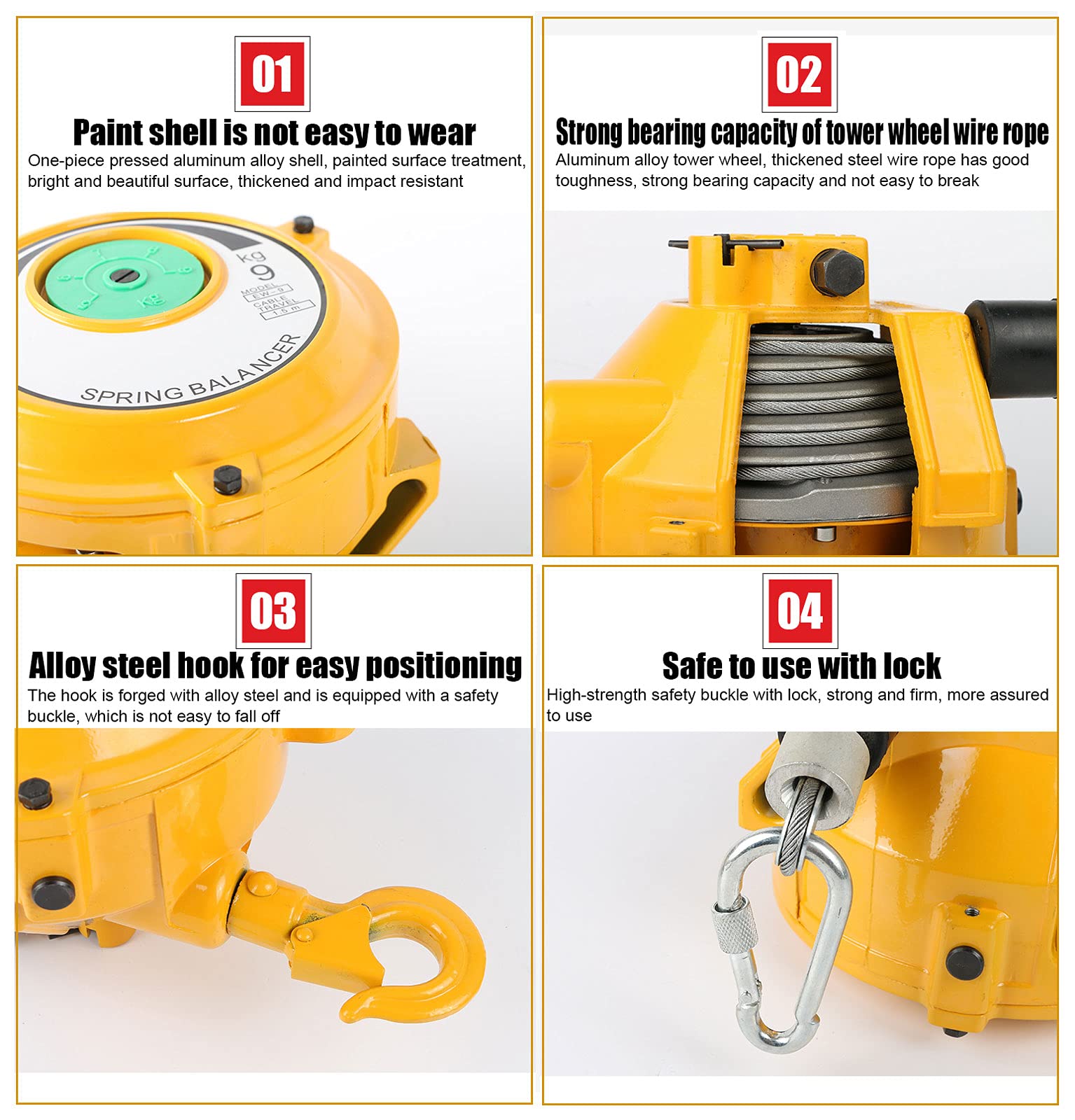 Bilanciere a Molla Retrattile Portautensile, Autobloccante Supporto Retrattile Spring Balancer per Fabbrica Catena Montaggio, Tensione Regolabile, Guscio in Acciaio, Lunga Durata
