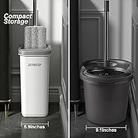 Vista 4 de JOYMOOP - Juego de trapeador y cubo con escurridor, trapeador plano de piso sin manos y cubo, trapeador de 60" con 5 almohadillas de microfibra