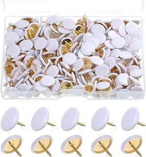 300pcs White Decorative Flat Push Pin Plastic Round Head Thumb Tacks Drawing Pins with Storage Box Thumbtack for Wall Map Cork Board Office School (White, 3/8 Inch)
