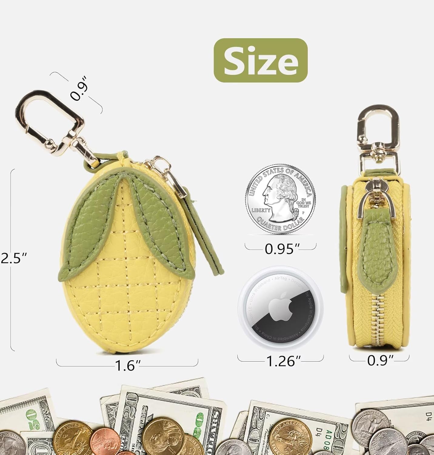 Cute Fruit Coin Purse Bag Charm,Mini Leather Coin Change Purse & Pouch Holder Keychain Charm for Handbag Tote Wallet Airtag Accessories,Kawaii Fruit Bag Charms for Girl Women Corn - Image 4