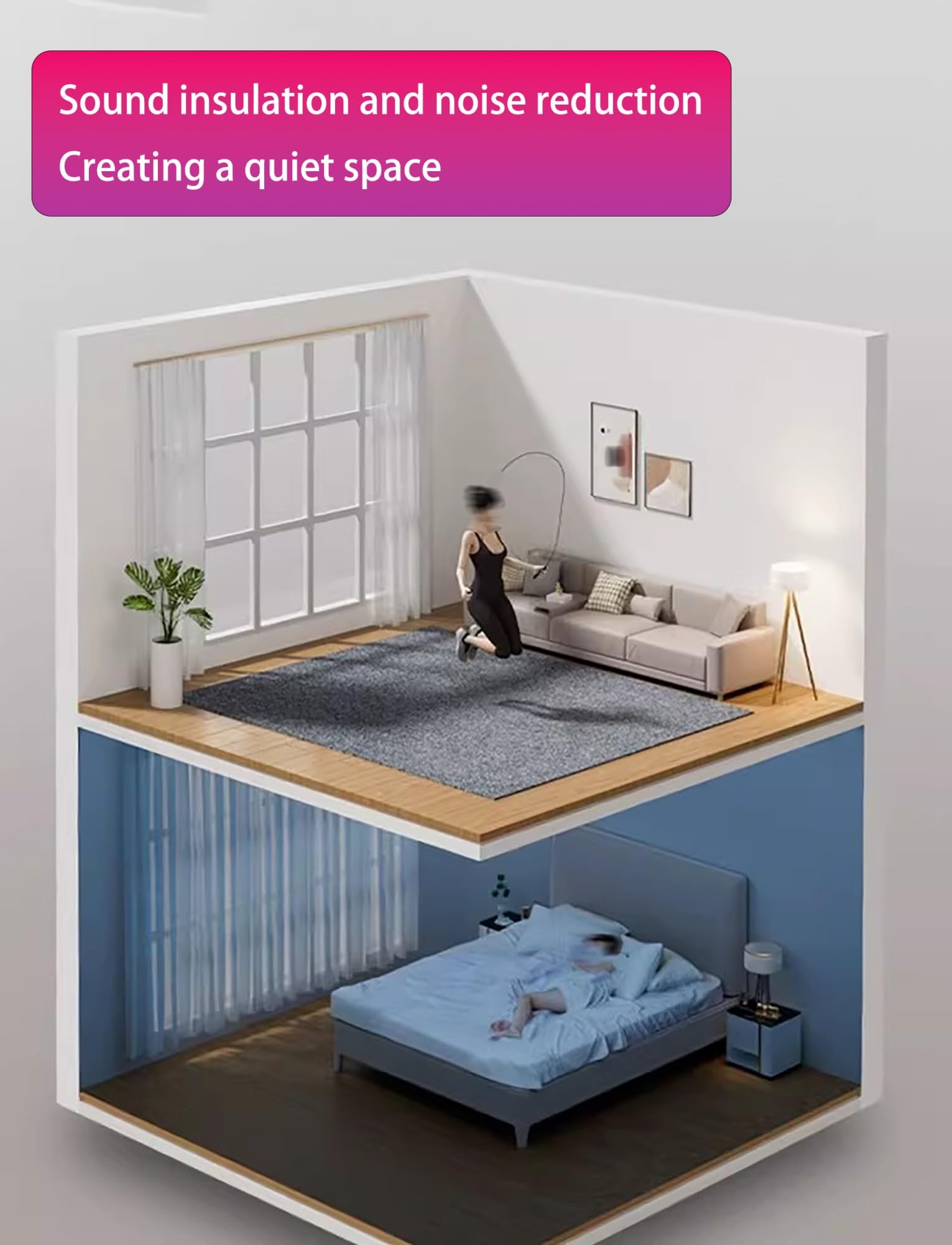 Tapis insonorisant réduisant le bruit et les vibrations pour salle de sport à domicile, piano, kit de batterie, imperméable, antidérapant, 1 cm d'épaisseur, 200 x 300 cm