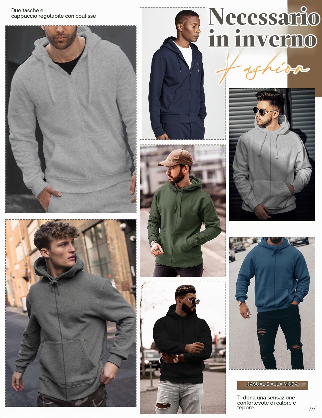 TOMEEK Felpa Uomo con Cappuccio Felpa in Pile Invernale e Zip Manica Lunga Giacca con Tasche Termica Casual Hoodie Fleece Giubbotto Essentials e Cerniera Sweatshirt