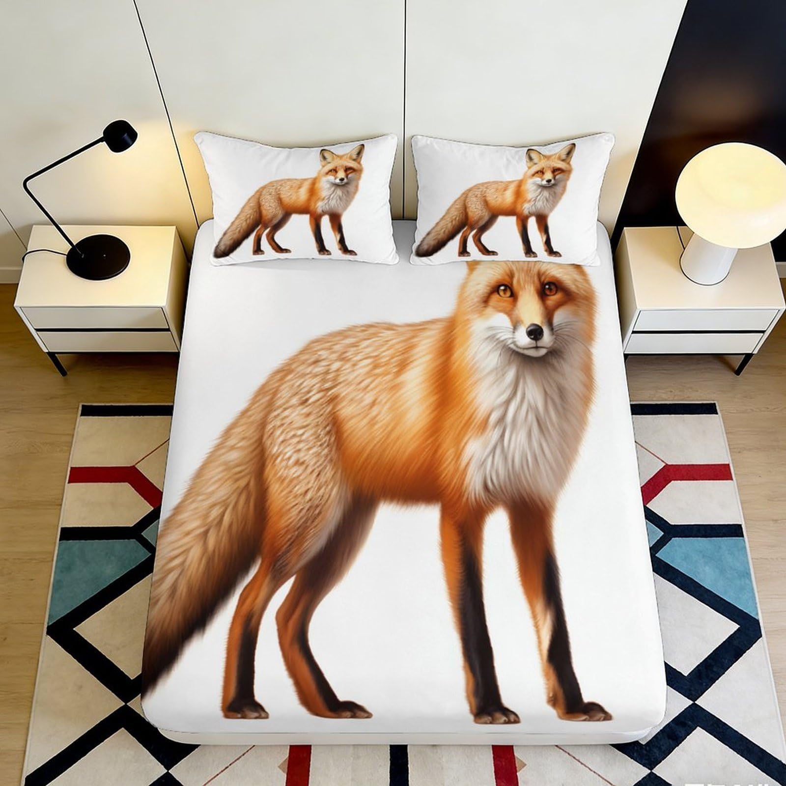 Decorative Fox Fitted Sheet 3D Printed, Microfiber Soft Touch, Wrinkle Resistant, Home Bedroom Bed Cover, Apartment Bedding 90x200x25cm