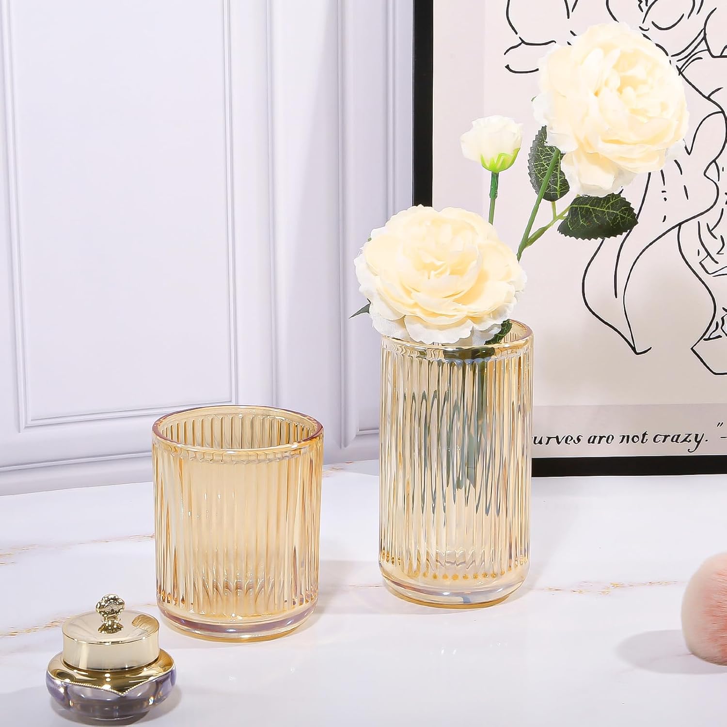 DASITON Makeup Brush Holder Organizer, Crystal Glass Makeup Brushes Storage Holder, Vintage Make Up Brush Cup for Vanity, Pen Pencil Holder for Desk, Toothbrush Holders for Bathroom (Coffee SL)