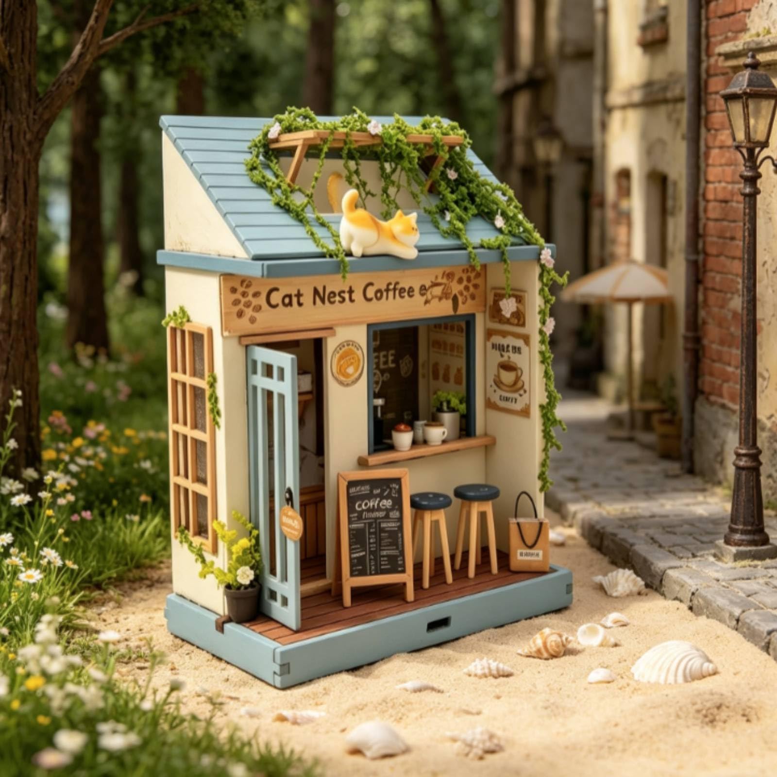 Modellino di Caffetteria Decorativo Miniature Fai da Te Compatto Modello per Collezionisti, Adulti, Tempo Libero, Esposizione su Mensola