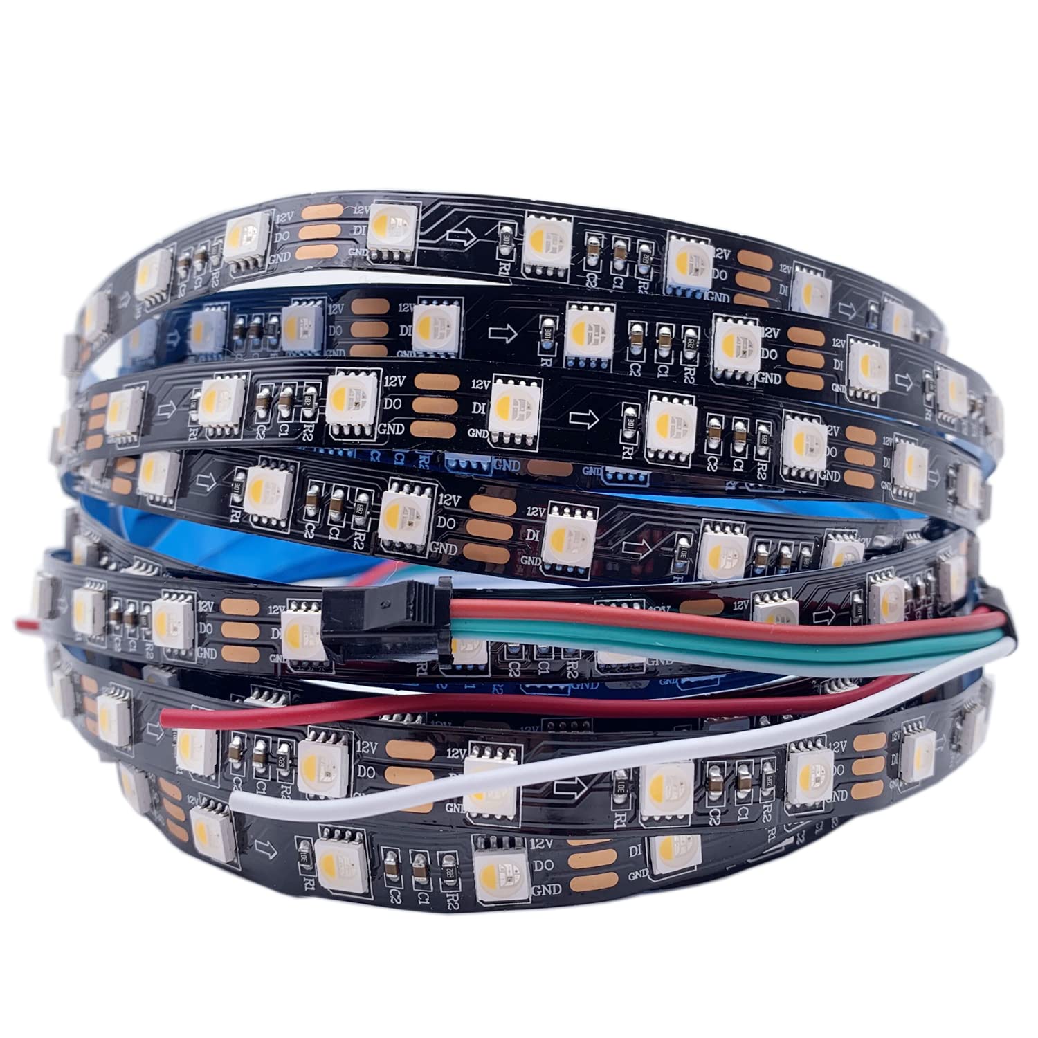 5M DC12V SK6812 RGBWW - Tira de LED (60 ledes/m, 5050 SMD, luz LED flexible, DC12 V, IP20, IP65, IP67, color blanco/negro, PCB 1 IC conductor 3 ledes (12 V, 5 M, SK6812 RGBWW, Black Pcb Ip20)