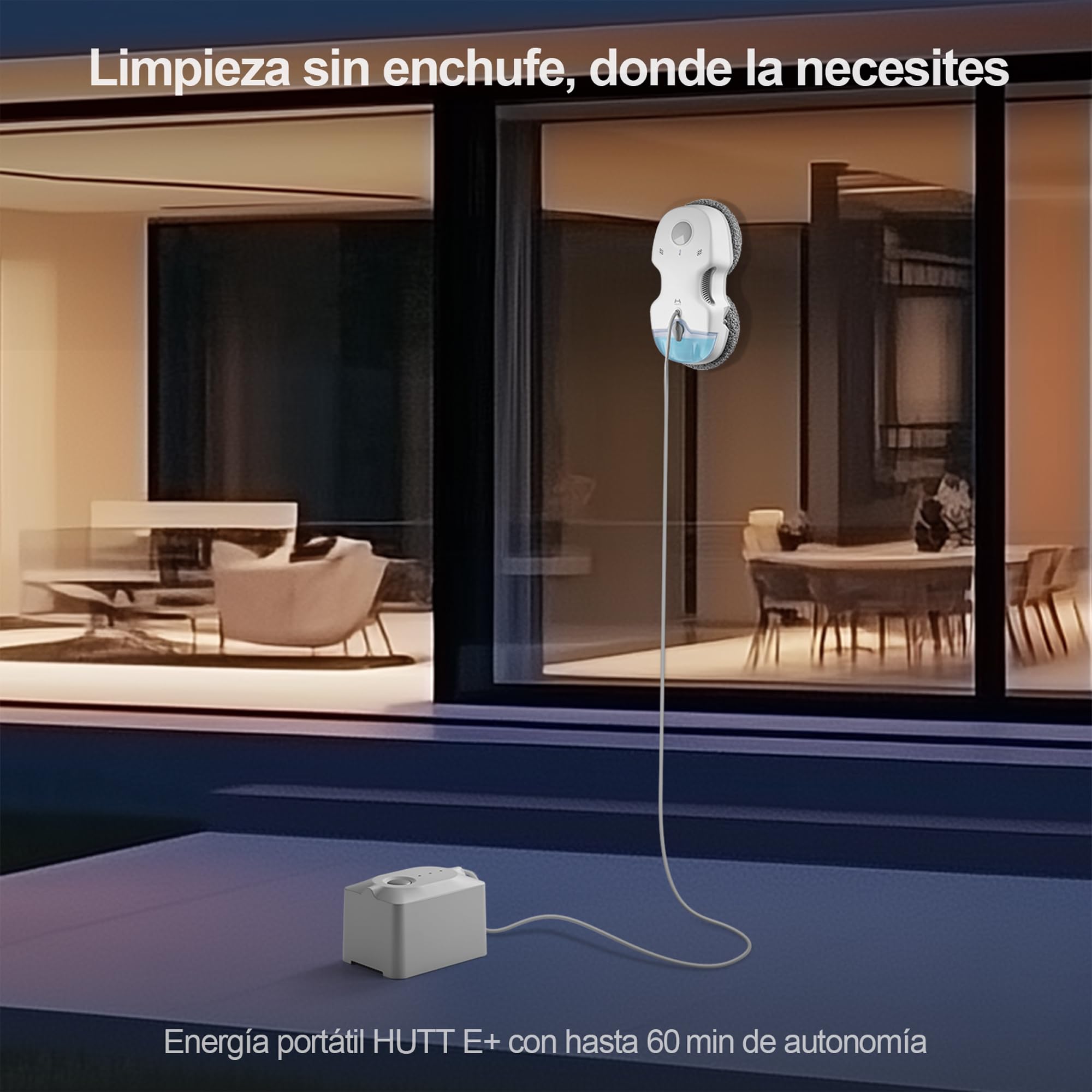 HUTT S7 Plus Robot Limpiacristales con Fuente de Energía Portátil, Sistema Dual Drive Flotante 3D, Carga Durante el Funcionamiento, Pulverización Automática y Protección Múltiple, Blanco