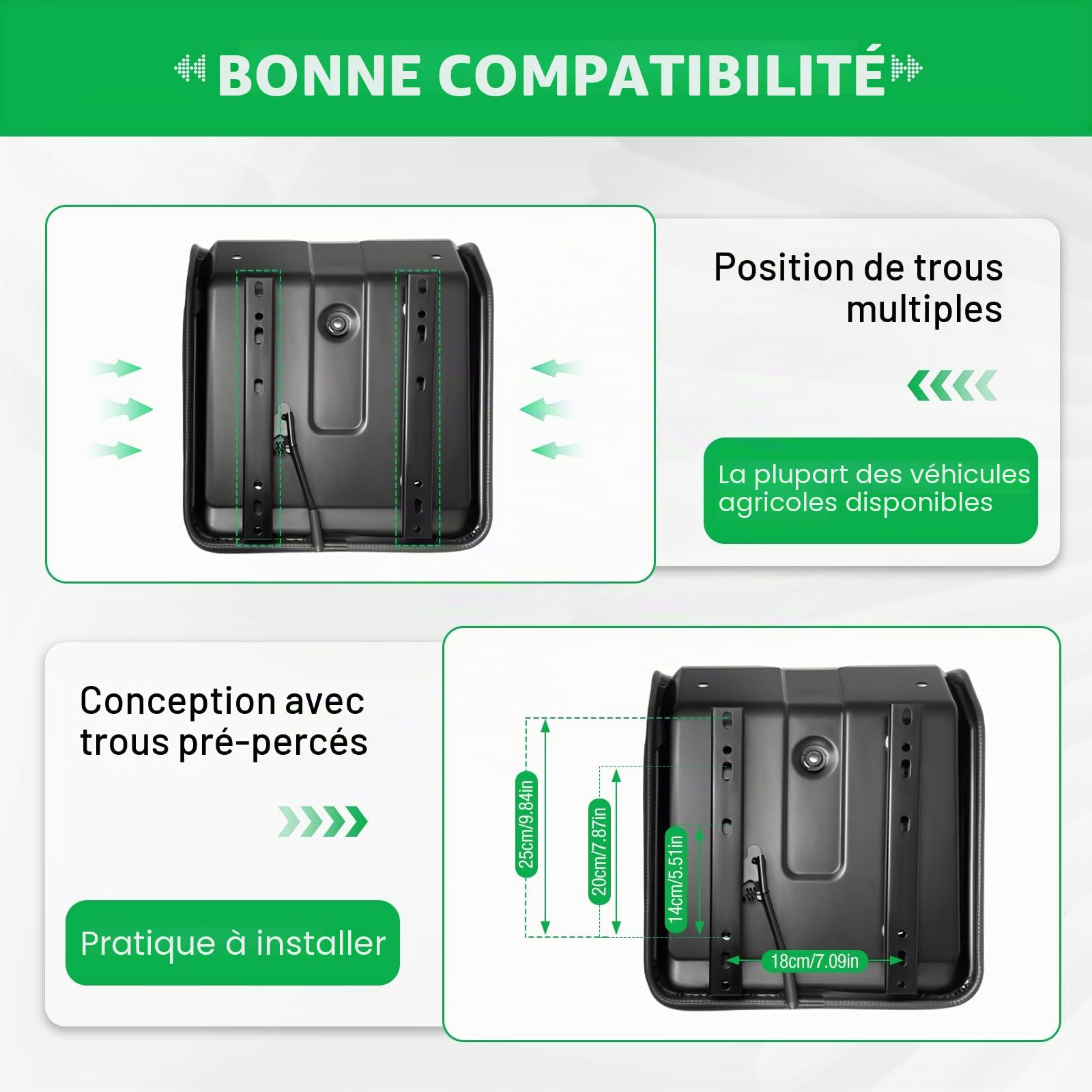 Siège de tracteur pour tondeuse autoportée - Mini pelle - Siège de chariot élévateur - Siège de tracteur - 44,5 x 35,5 x 33,5 cm - Noir