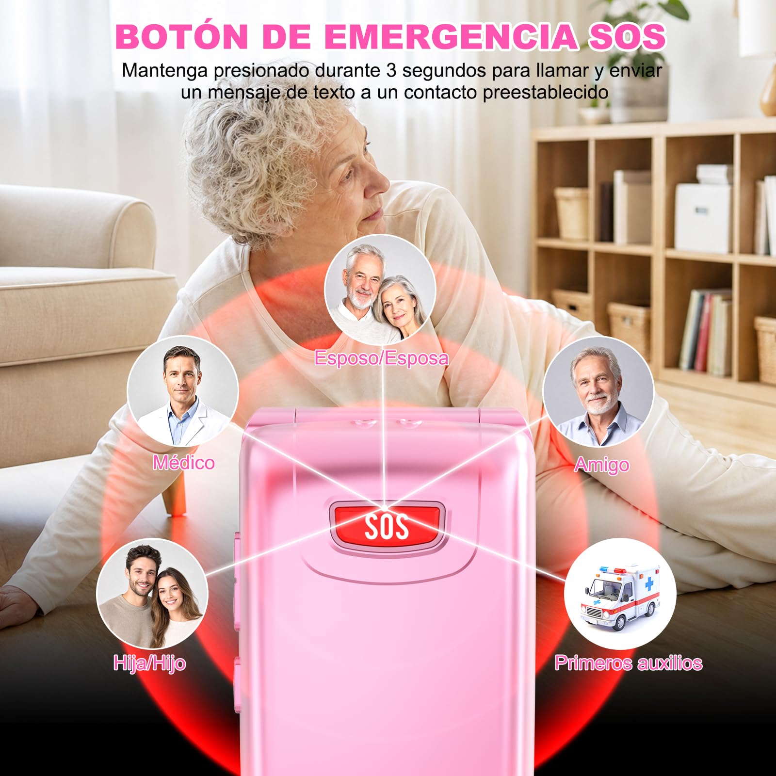 4G Telefono Movil para Mayores Libre | Teclas Grandes | Fácil de Usar Teléfono Móvil Personas Mayores| Doble SIM Doble Pantalla LCD | Locución por Voz |Botón SOS| Base Cargadora| Batería 1000mah|Rosa