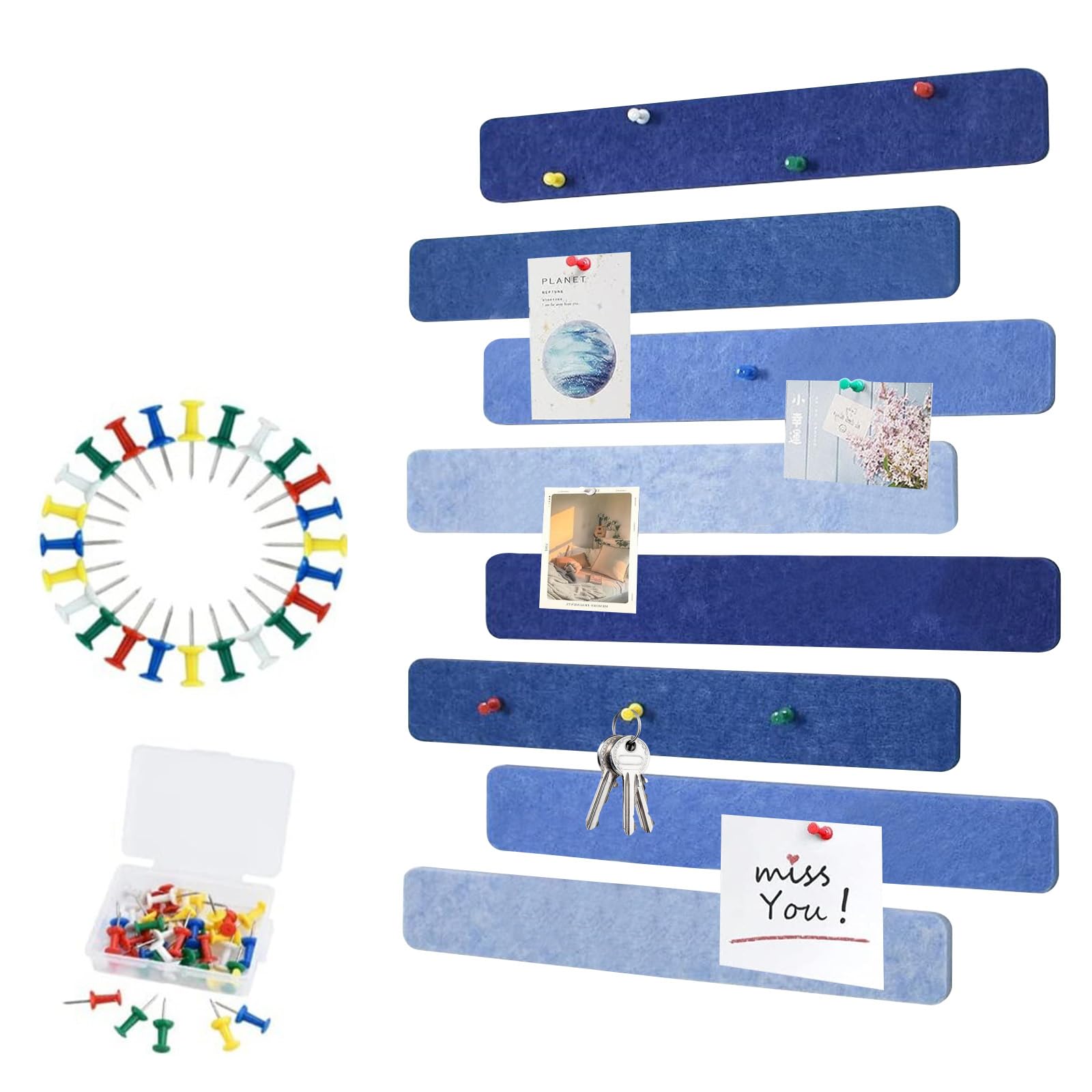 Gkhlg 8 Pieces of Felt Pin Board Strips for Bedrooms Home Offices Pinboard Premium Lightweight Bulletin Board Decorations for Kids Photo Display Notice Boards for Home and Office Use (Multi Blue)