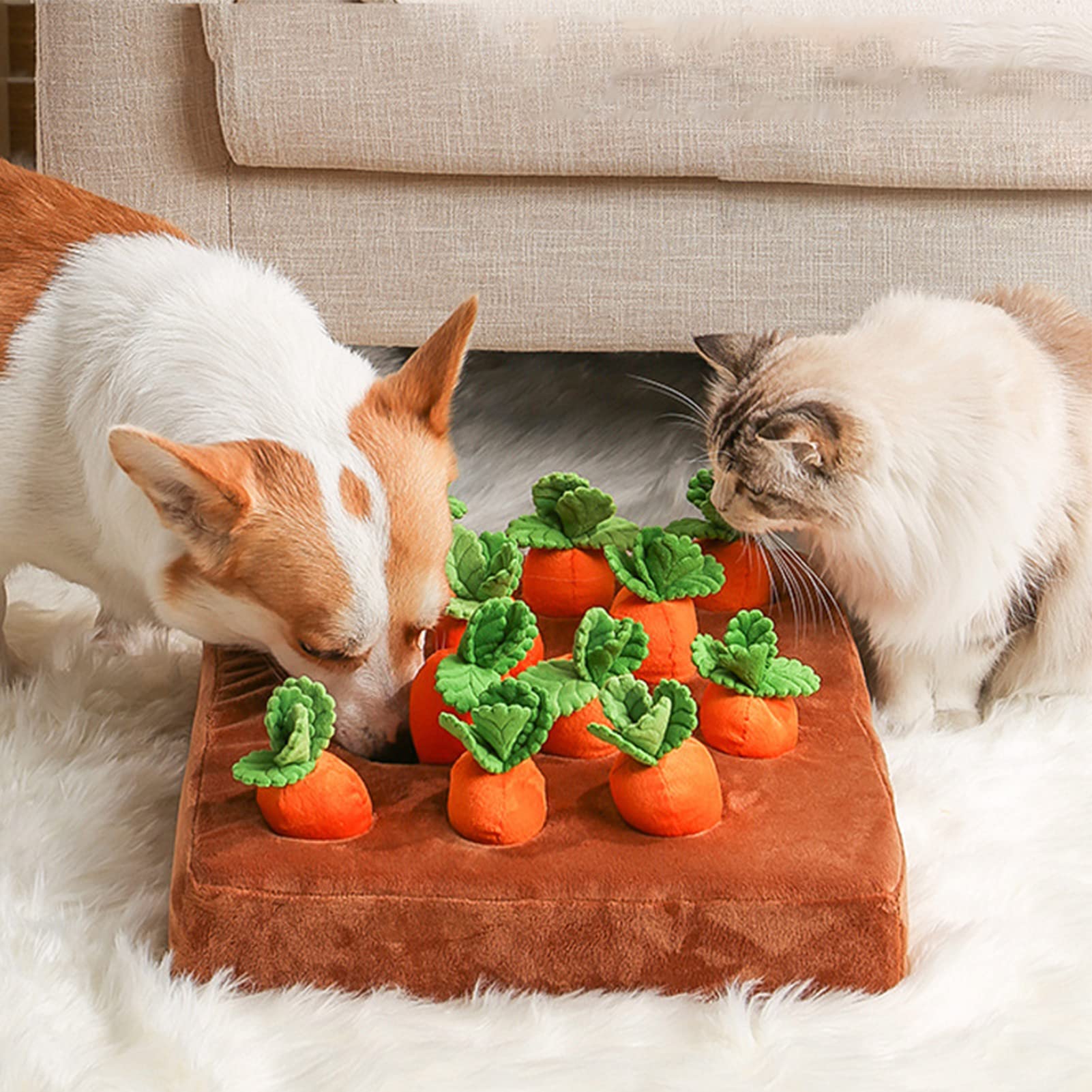 Jouets pour chien de ferme carotte, 12 jouets puzzle d'enrichissement de carottes pour chien, cachez et cherchez des carottes pour chiens de petite, moyenne et grande taille, jouets