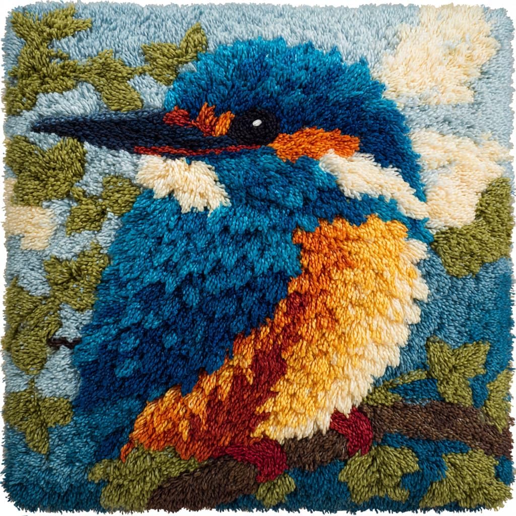 Taxpy DIY Latch Hook Pillow Kits, Birds on the Branches Throw Pillow Cover Pre-Printed Patterns Pillowcase Needlework Crochet Yarns Latch Hooking Cushion for Sofa Decor 17x17inch
