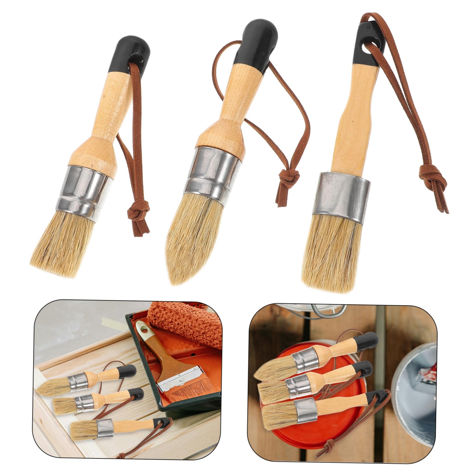 Tofficu Juego De Pincel De Cera Interior Casa Redondo Oscuro Pintar Mate Cepillo De Pintura del Hogar Pincel Ergonómico Cepillo De Acuarela De Madera 3 Piezas X 4