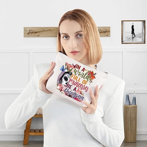 Miniatura 4 de WZMPA Bolsa de maquillaje cosmética de calavera de azúcar, regalo mexicano Dia De Los Muertos en un mundo lleno de princesas Be A Chingona Zipper