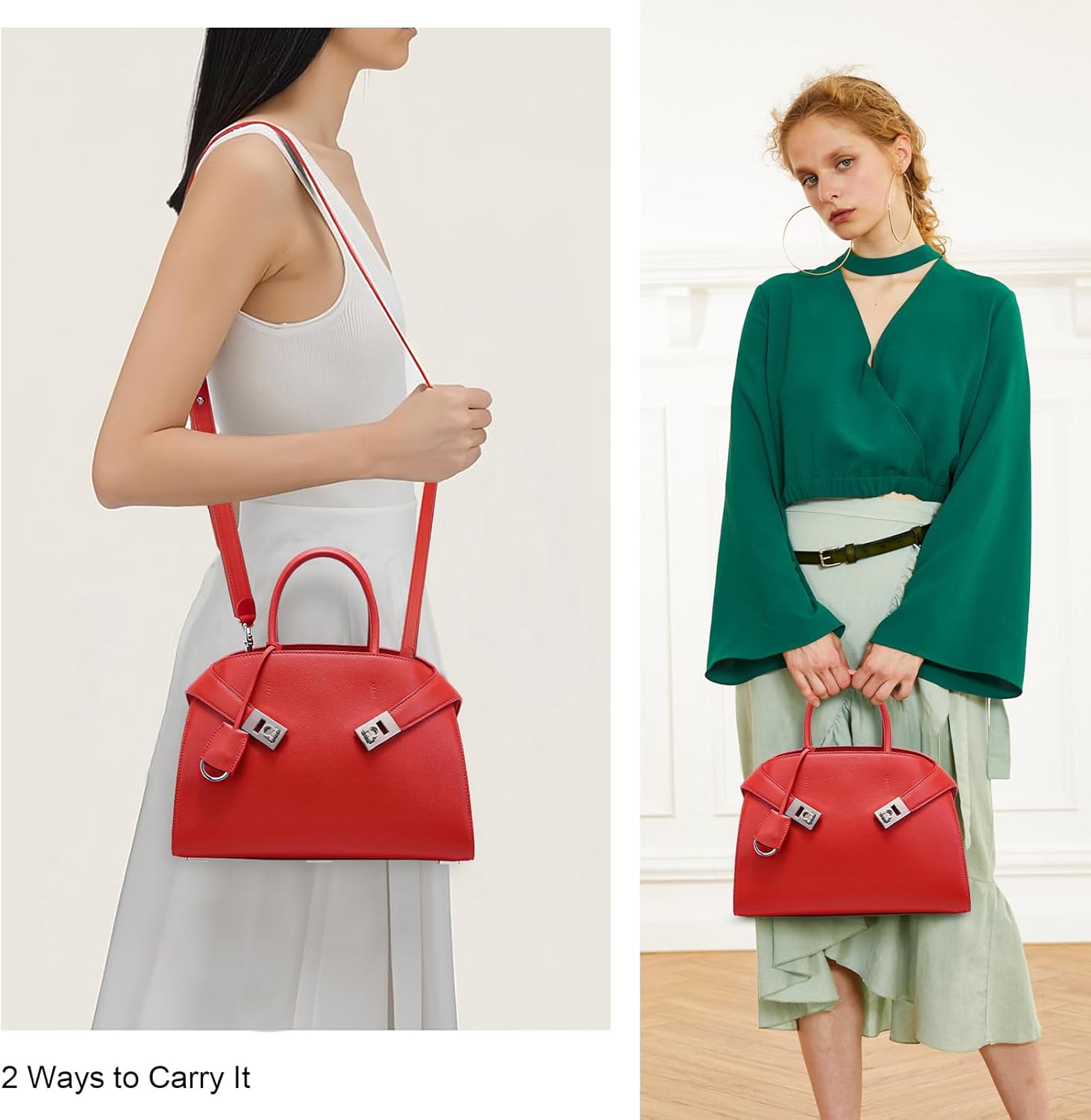 Designer Leather Tote Bags for Women: Luxury Crossbody Purses and Handbag - Trendy Top Handle Satchel Shoulder Bags for Work (Red) - Image 2