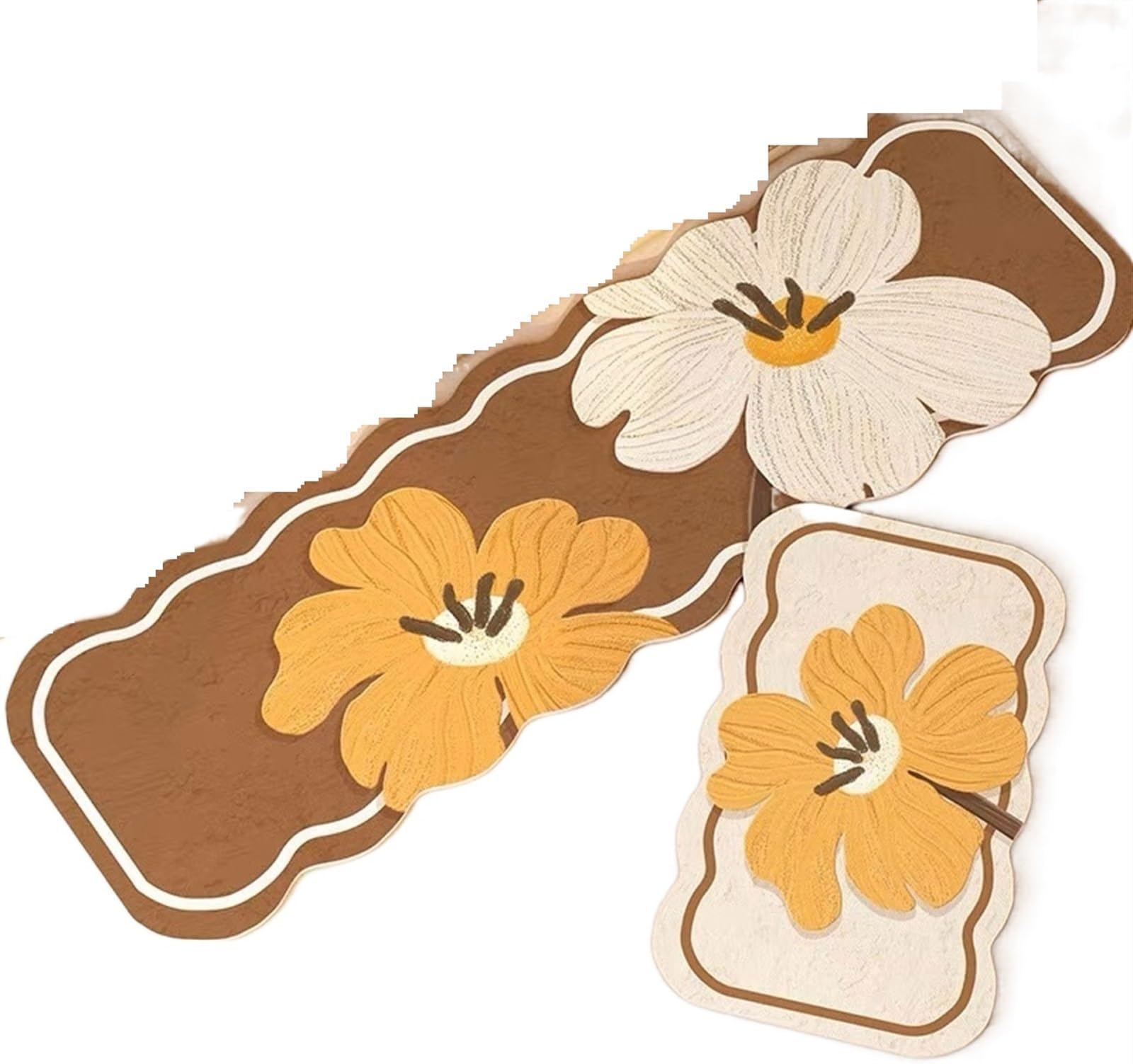 MATTUIBath Rugs Floral Floor Mat Kitchen Bedroom Living Room Rug Non-slip Absorbent Decor Carpets Home Dormitory Entrance Doormat (Color : Coffee white, Size : 50x160cm)