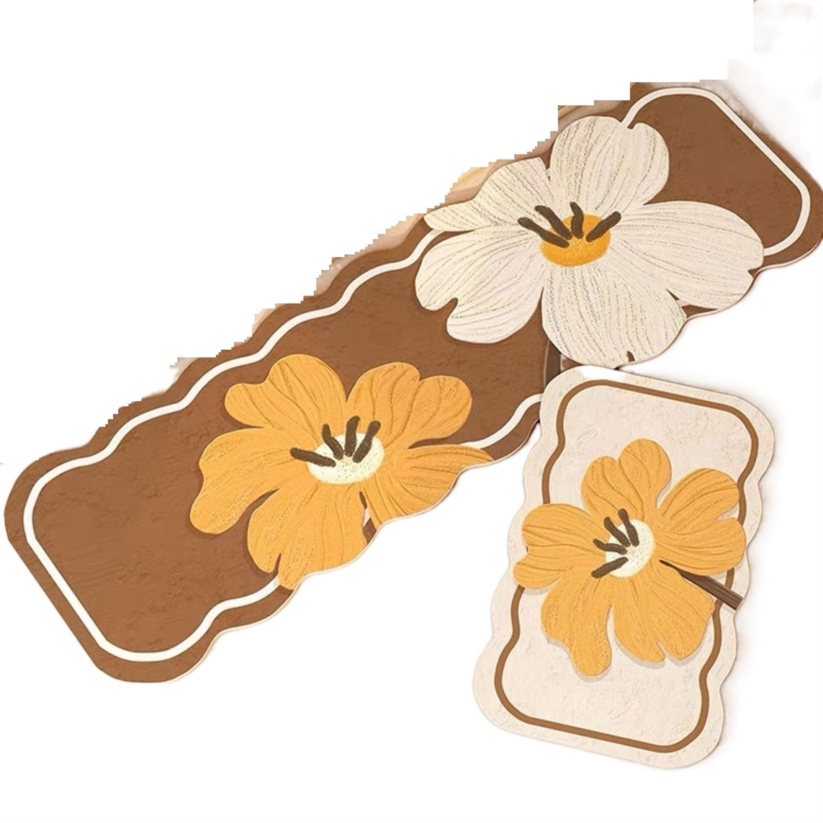 MATTUIBath Rugs Floral Floor Mat Kitchen Bedroom Living Room Rug Non-slip Absorbent Decor Carpets Home Dormitory Entrance Doormat (Color : Coffee white, Size : 50x160cm)
