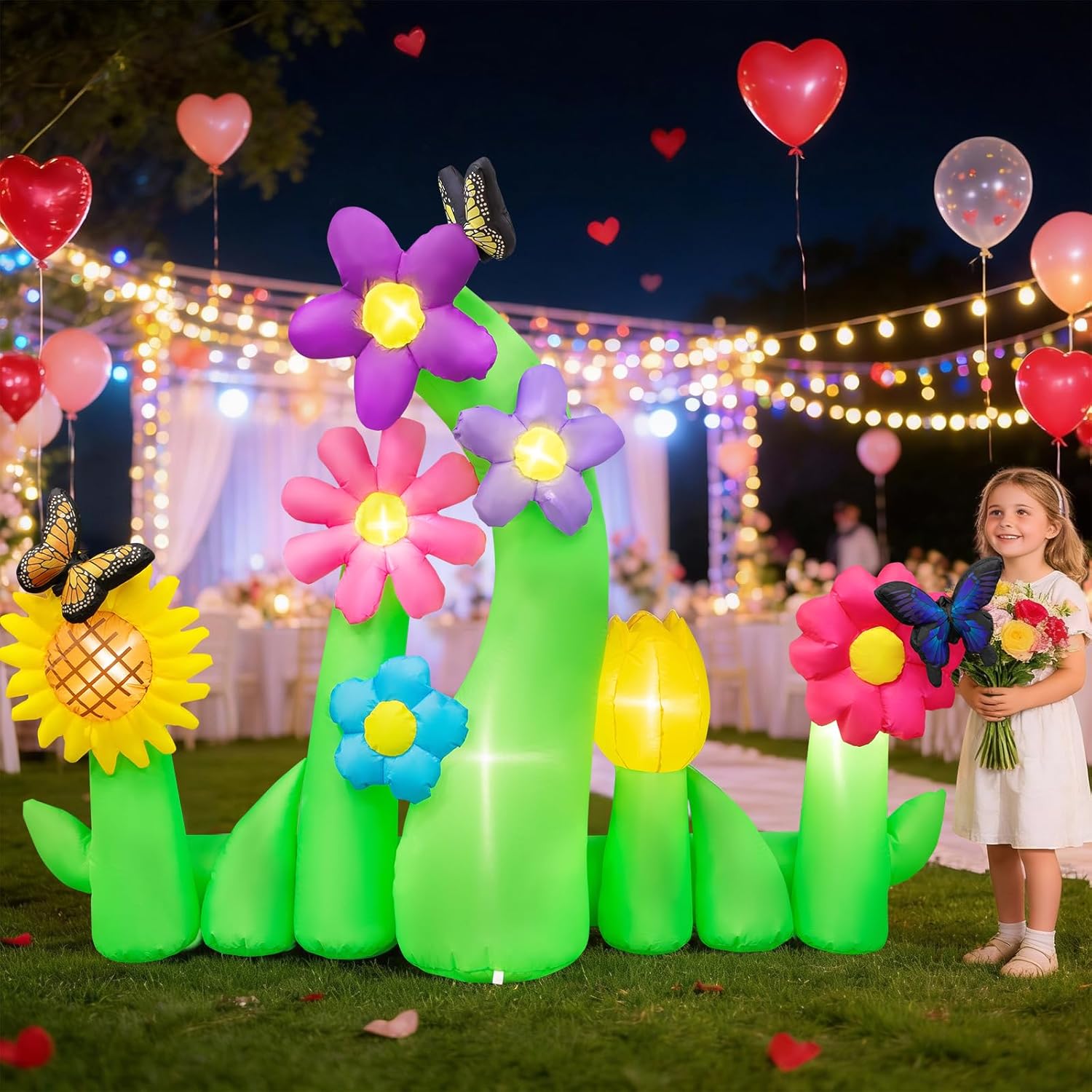 7.2FT Spring Inflatables Outdoor Decorations Flower Easter Blow up Yard Decoration Built-in LED Lights for Spring Summer Outside Holiday Party Garden Lawn Decor