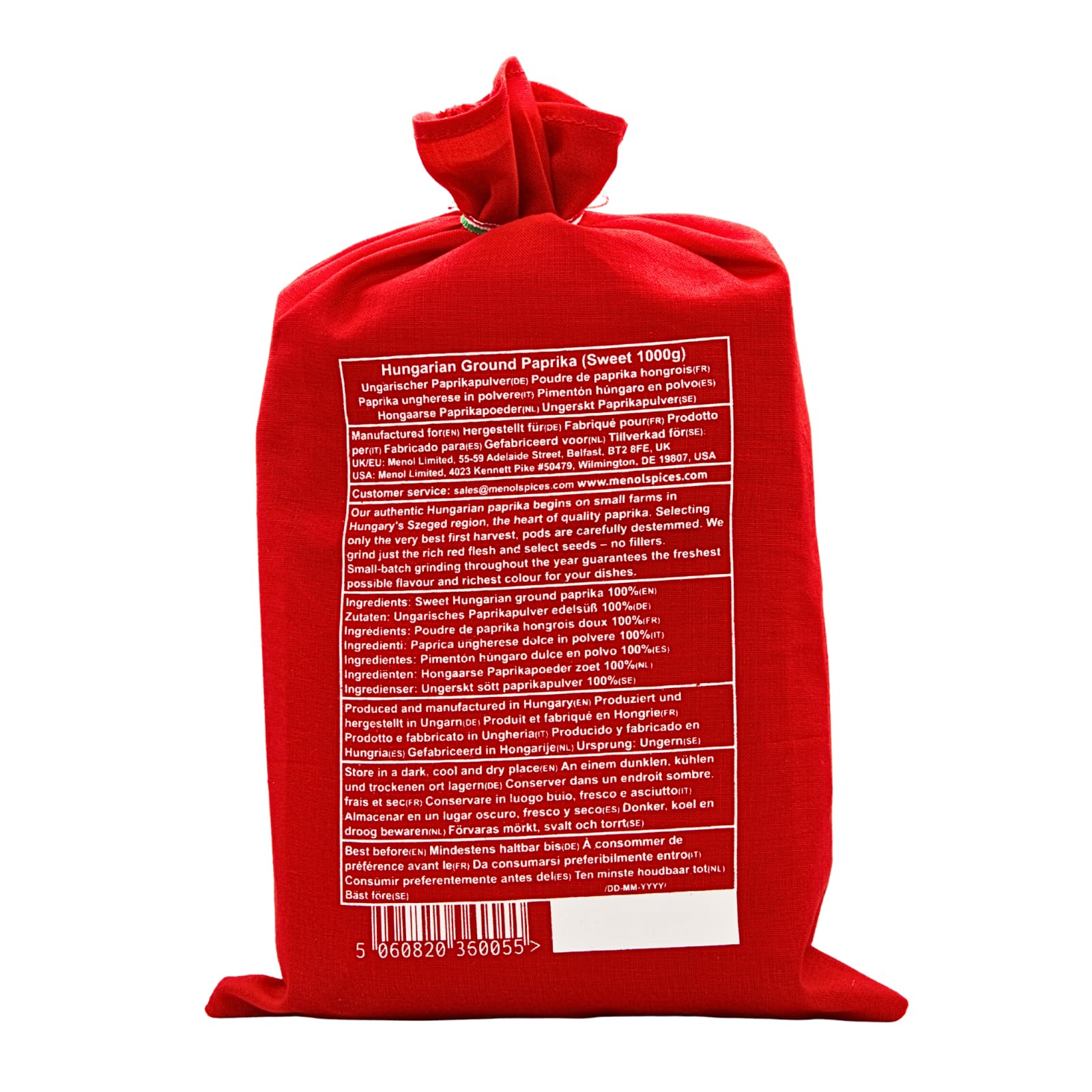 Menol Spices Autentica Paprika Dolce Ungherese in polvere (Dolce 1000g) Qualità Premium Gourmet, prodotto nella regione di Szeged, in Ungheria, rosso vivo, sapore incredibile