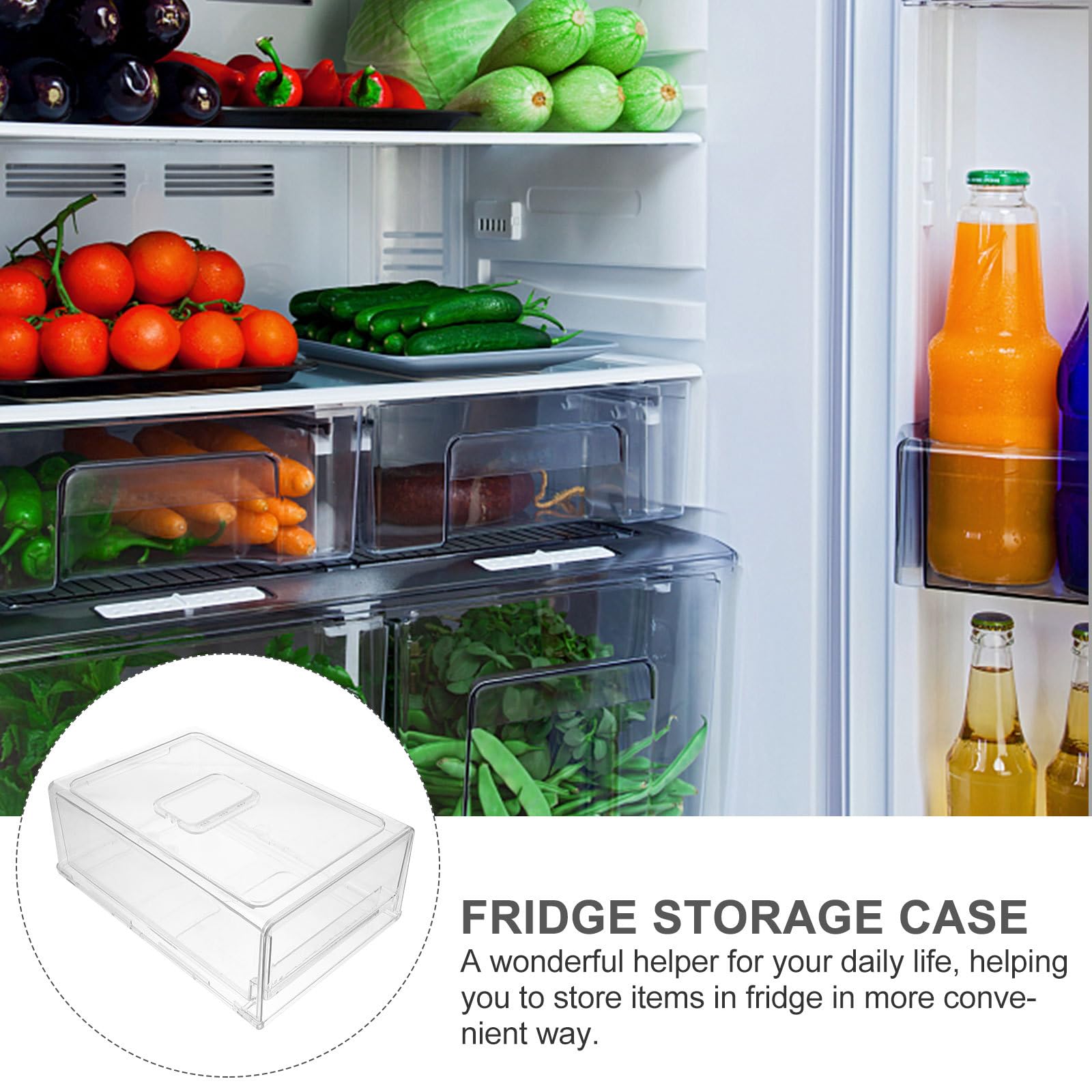 VALICLUD Caja Organizadora para Cocina Diseño Apilable y Cajón Extraíble de Plástico Blanco para Refrigerador Doméstico, Almacenamiento Práctico de Alimentos y Frutas