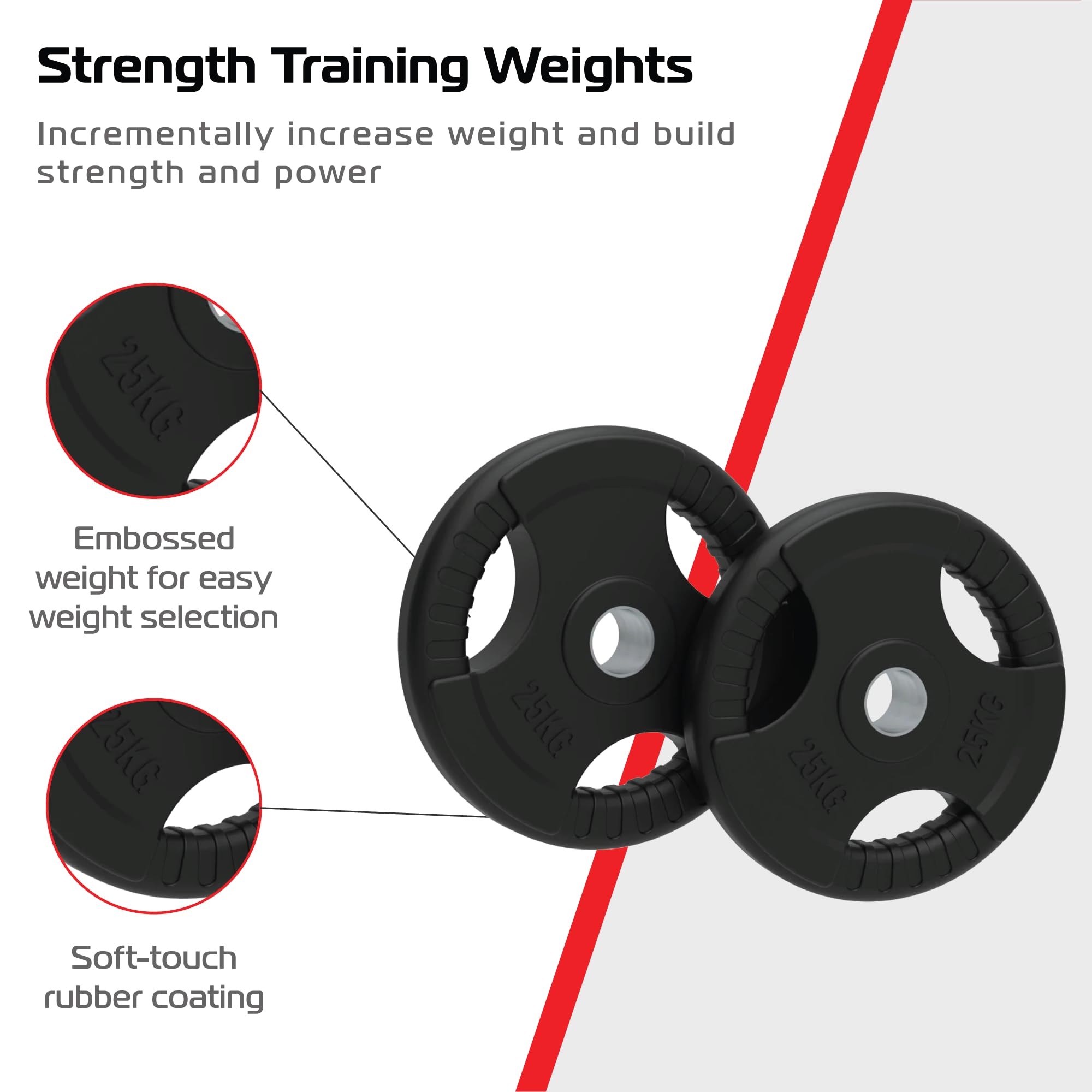Body Revolution Olympic talerze do sztangi – powlekane gumą – tri Grip Radial – zakres ciężarów i rozmiarów sprzedawanych oddzielnie (para 25 kg).