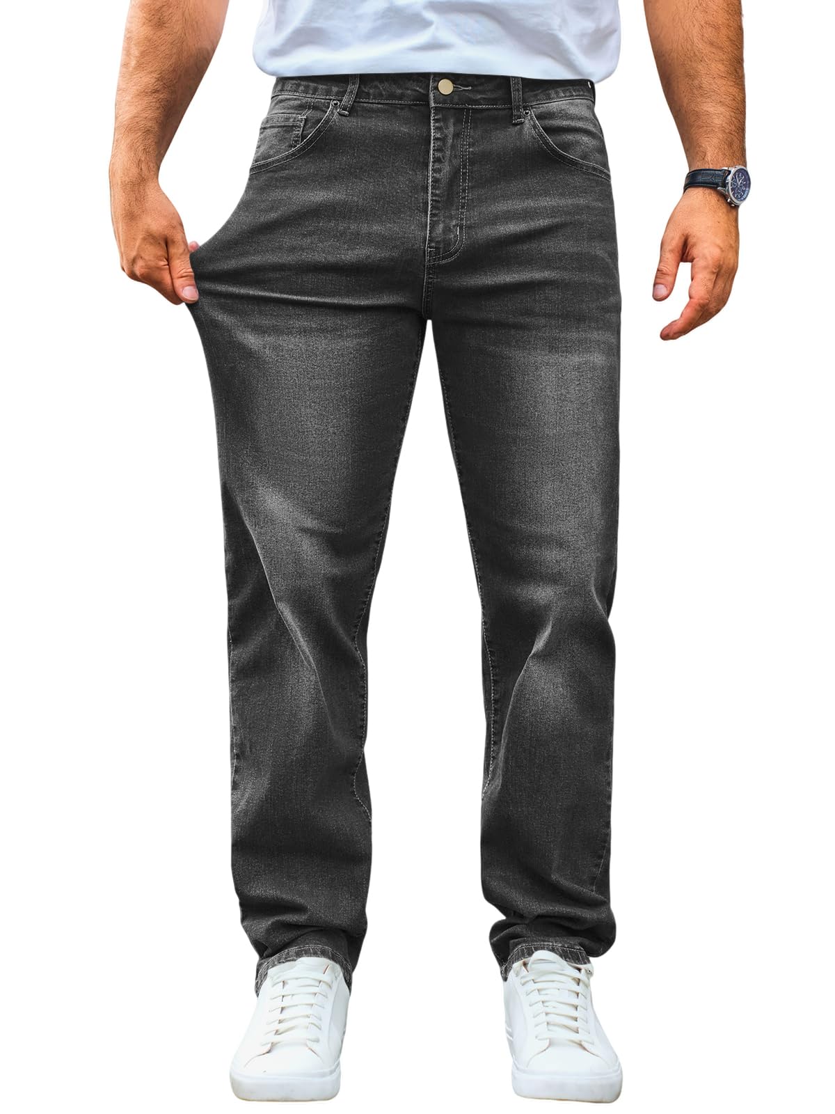Runcati Jeans Herren Regular Fit Jeanshose Freizeit Stretch Denim Hosen Männer Lässig Basic Hose Schwarz S