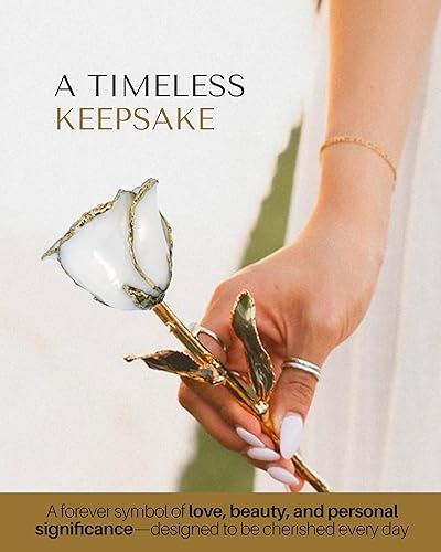 Miniatura 9 de Forever Rose Rosa perla blanca sumergida en oro de 24 quilates la piedra natal de junio una rosa real única y eterna sumergida a mano en oro de 24