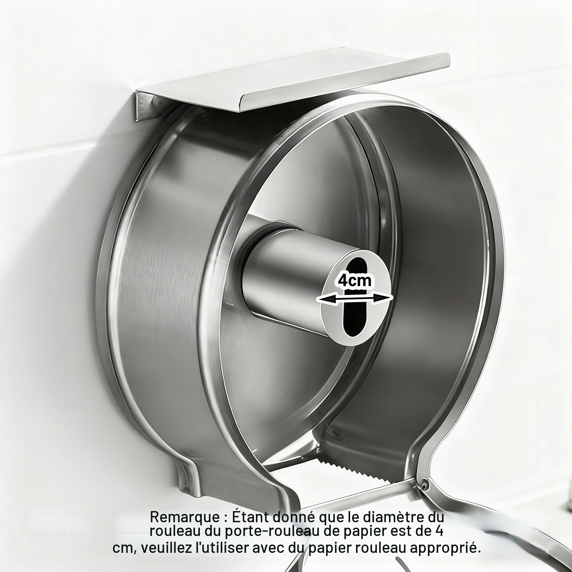 NICEME Distributeur de Serviettes en Acier Inoxydable verrouillable - Porte-Papier Toilette Professionnels - Diamètre 255mm Broche 40mm - Argenté