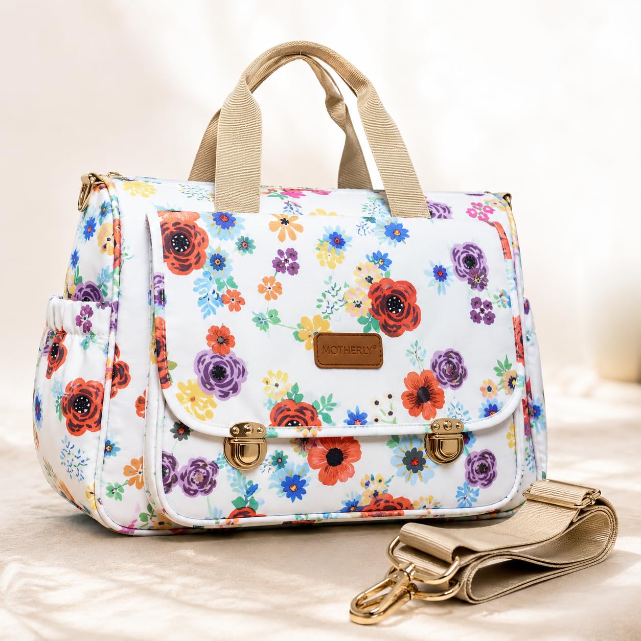 Motherly Tote Diaper Bag for Mothers for Travel, Maternity Bag for Newborn Baby, Mothers Travelling Bag, Multiple Pocket Water Resistant Baby Bag (Garden Glam)-image-8