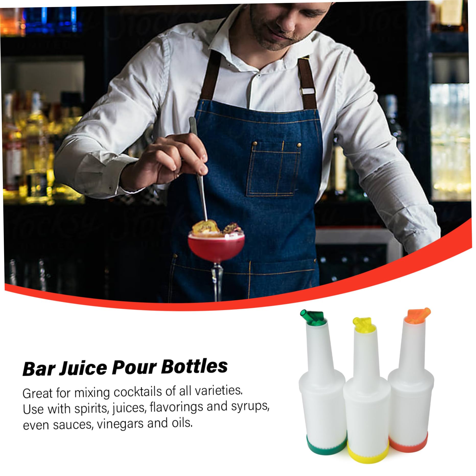 Bottiglie per versare succhi da bar da 3 pezzi, dispenser per liquori di capacità da 1 litro, bancone per insalate in plastica leggera e mixer per cocktail per baristi
