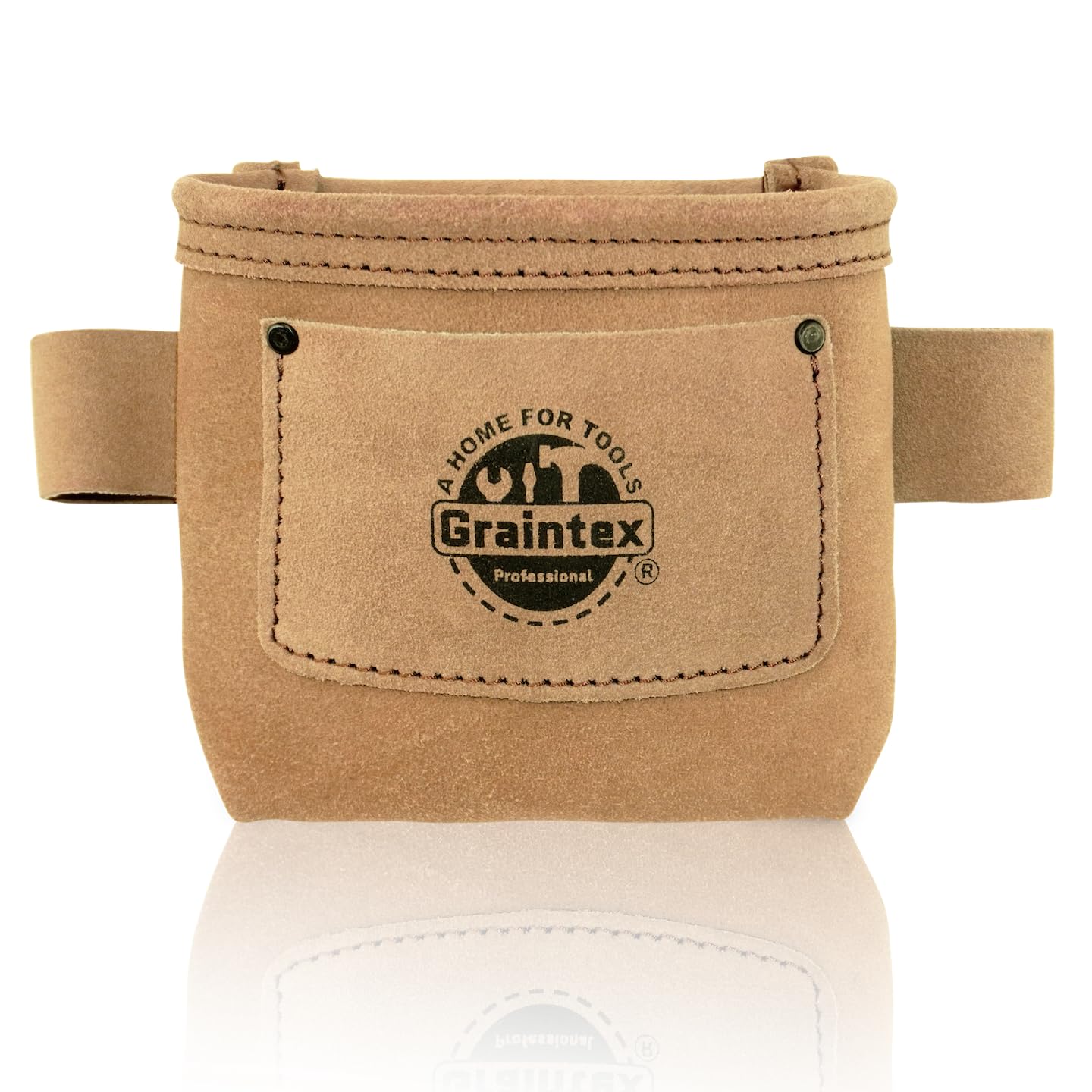 Graintex Nail/Screw Pouch with Clip Suede Leather, Universal Steel Clip for Belt, Riveted for Durability, for Constructors, Electricians, Plumbers, Handyman (Beige)