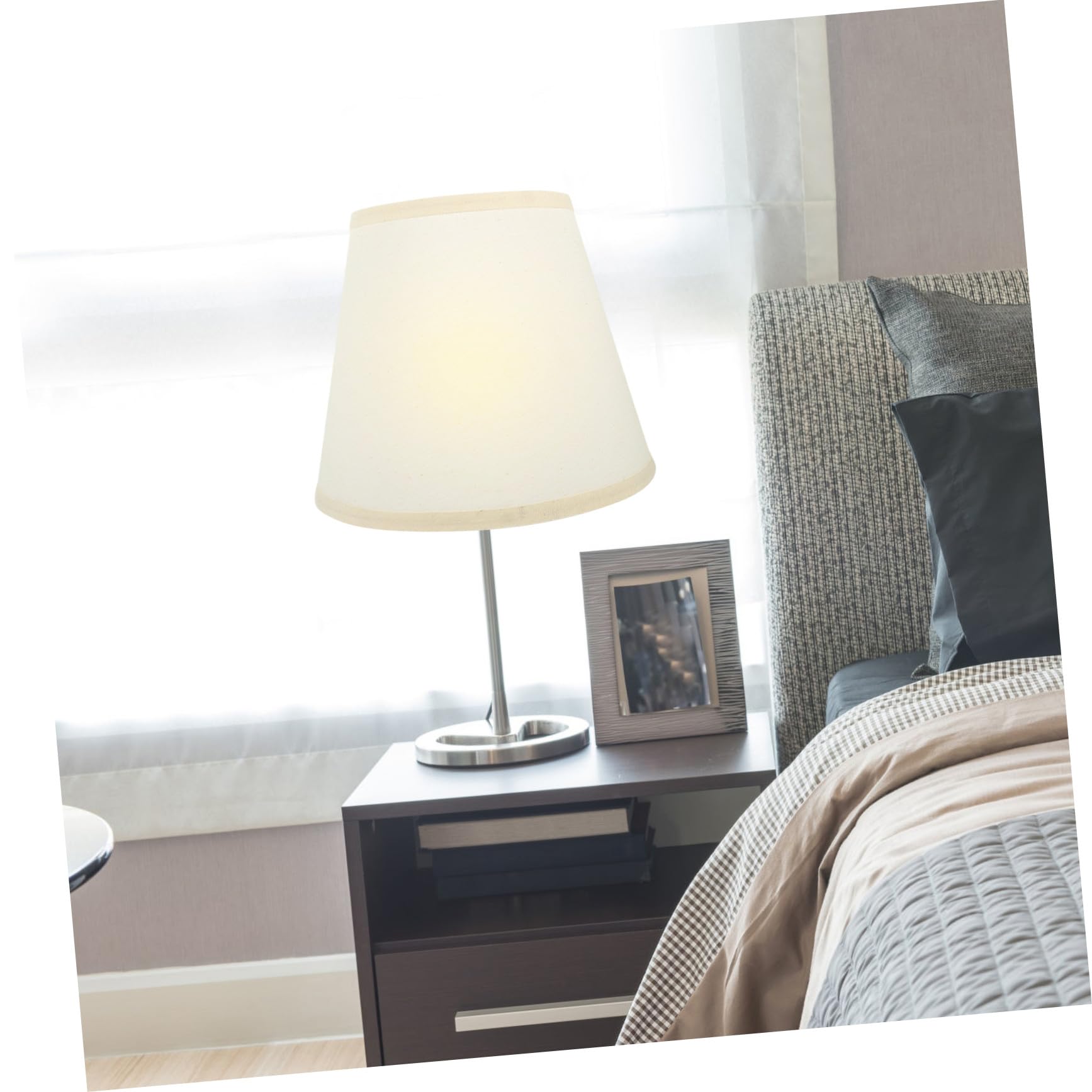 COLLBATH Pantalla de Lámpara de Mesa Moderna de Lino Beige Pantalla de Repuesto Cilíndrica para Lámpara Mesita de Noche Diseño Delicado para Dormitorio y Salón