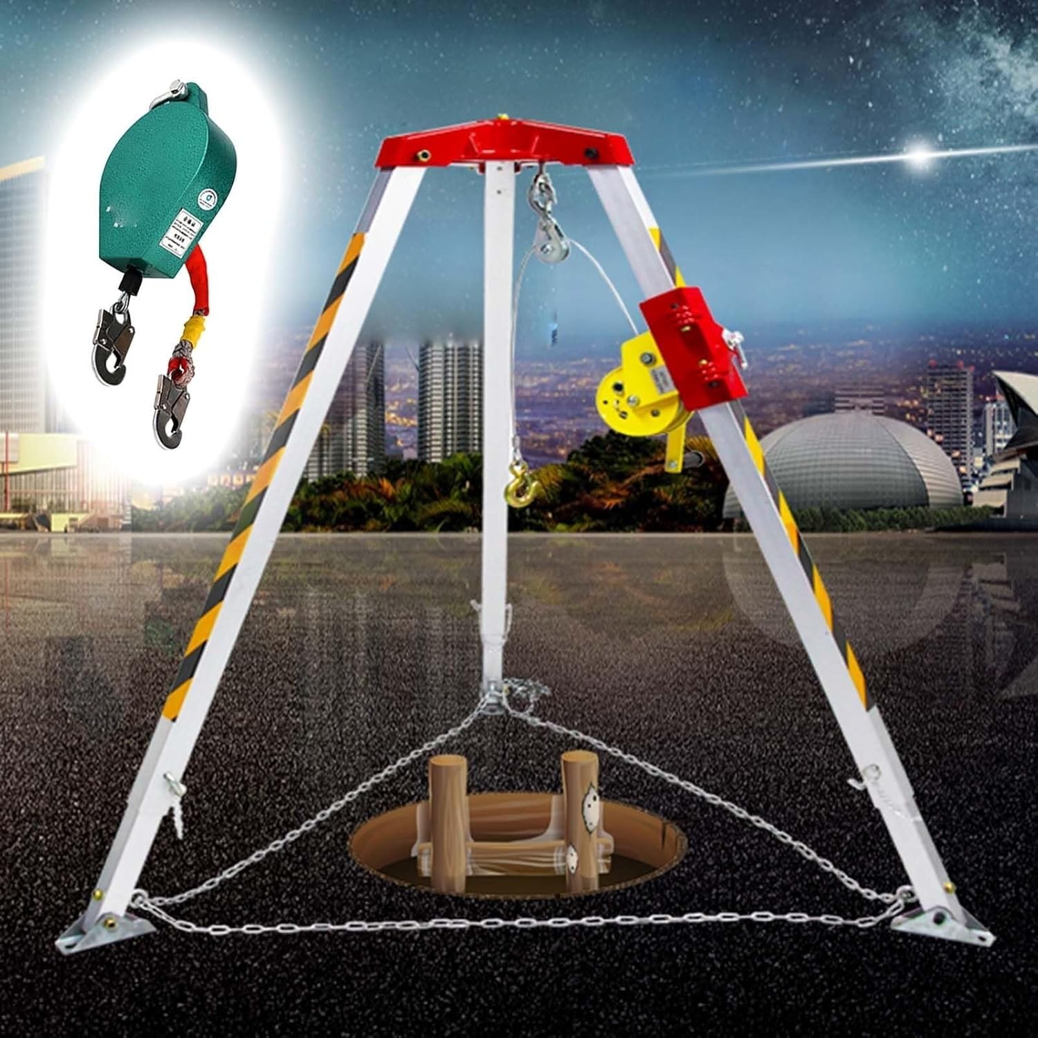 Heavy-Duty Rescue Tripod 2600lbs Lifting System with Winch Fall Arrester Aerial Work Hoist for Emergency Rescue Safe Lifting