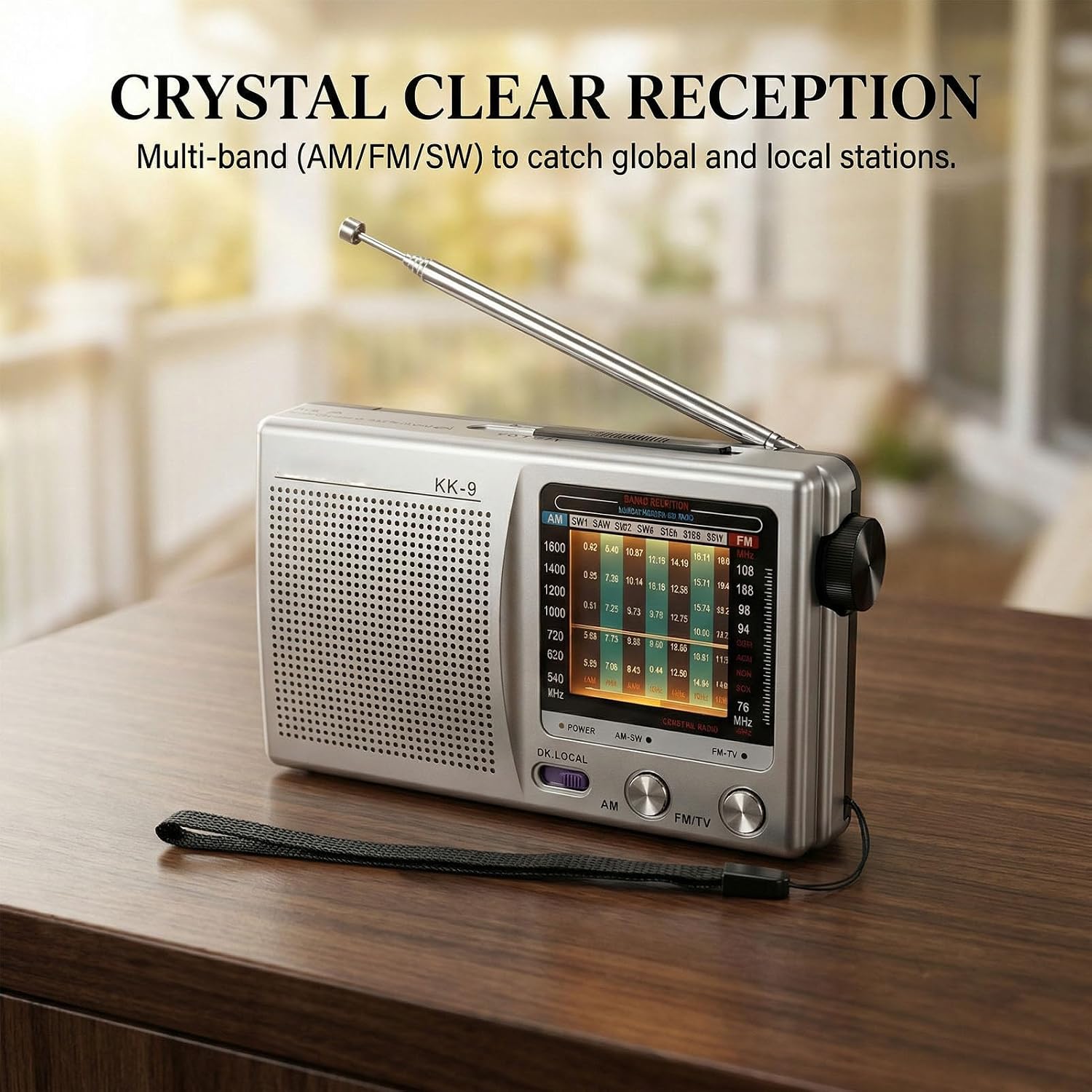 AM FM SW WB Shortwave Radio,Emergency Portable Radio,Rechargeable Shortwave Receiver with 3.5mm Headphone Jack for Walking Travel Hiking (Silver)