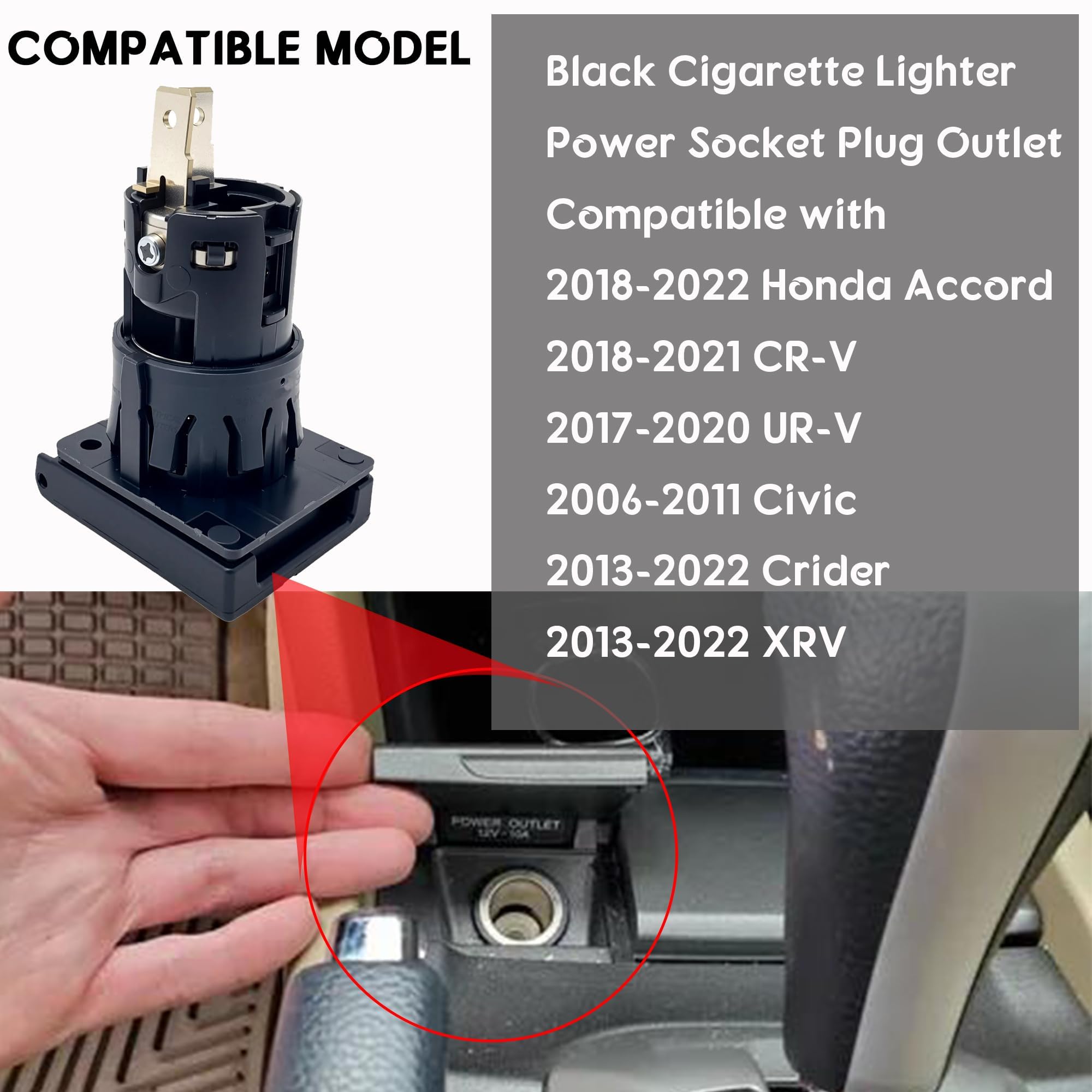 Inner Cigarette Lighter Power Socket Plug Outlet Compatible with Honda CRV  Civic Accord Crider XRV(Replace# 39624-TRN-H01 39624-T6D-H01)-BLACK: Buy  Online at Best Price in UAE