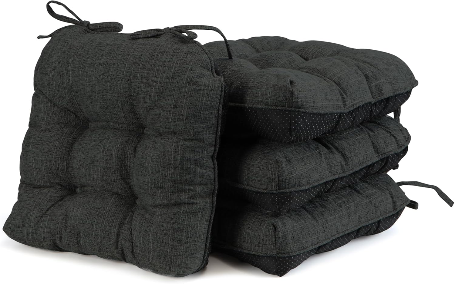 Chair Cushions for Dining Chairs Set of 4,Tufted Indoor Kitchen Seat Cushions 4 Pack, Memory Foam Chair Pads with Ties and Non Slip Backing,14" x 14" x 4",Black Black 4 Pack