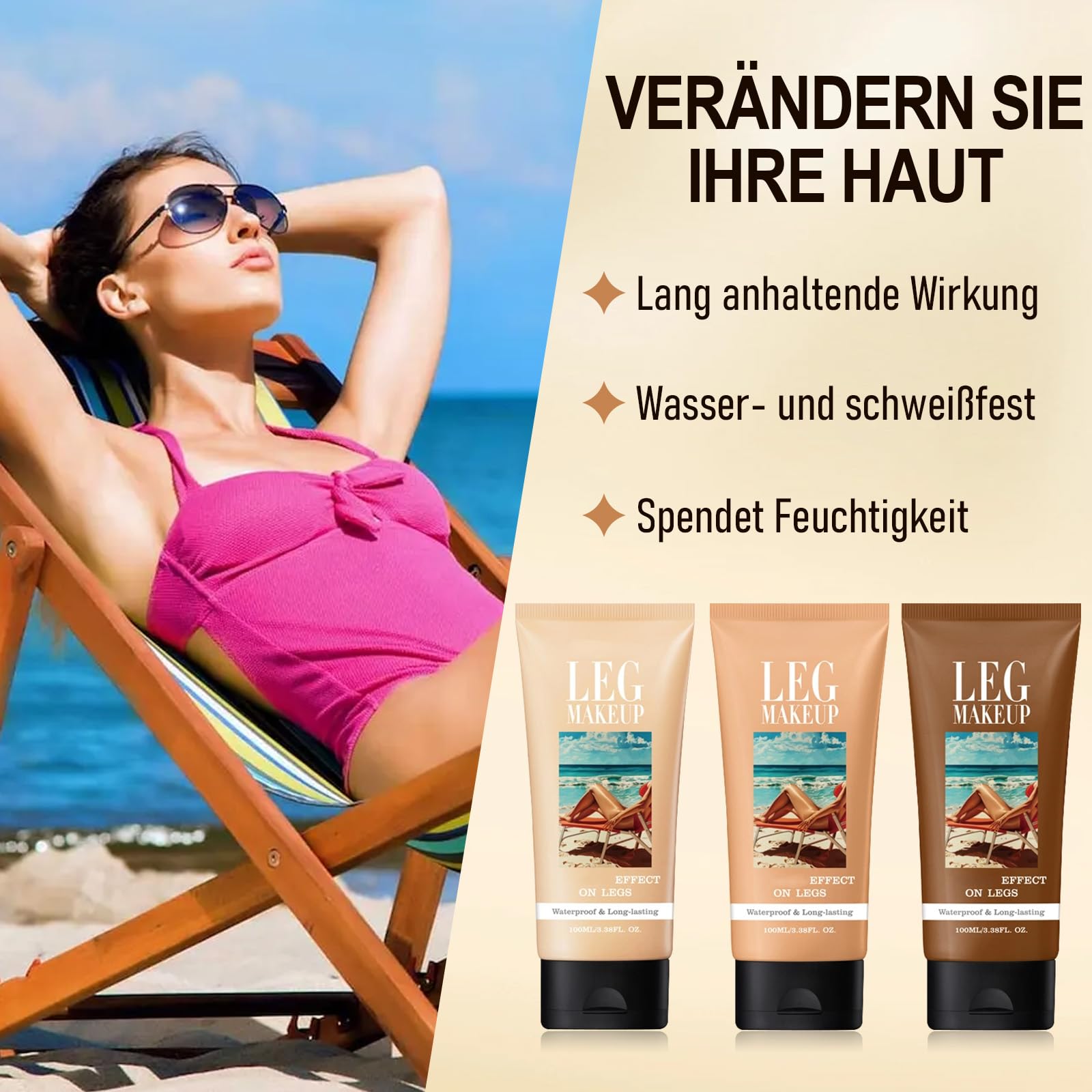 100ml Körper Bein Make Up Wasserfest, Body Coverage Perfector mit Bürste, Make UP Cover Wasserfest Abdeckung, Leg Makeup Cover Up Cream, für Beine und Körper (#2)