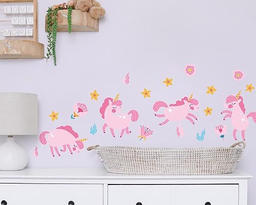 Miniatura 4 de FLFK 2 hojas de calcomanías de pared de animales rosados para niñas, guardería, dormitorio, sala de estar, decoración del hogar