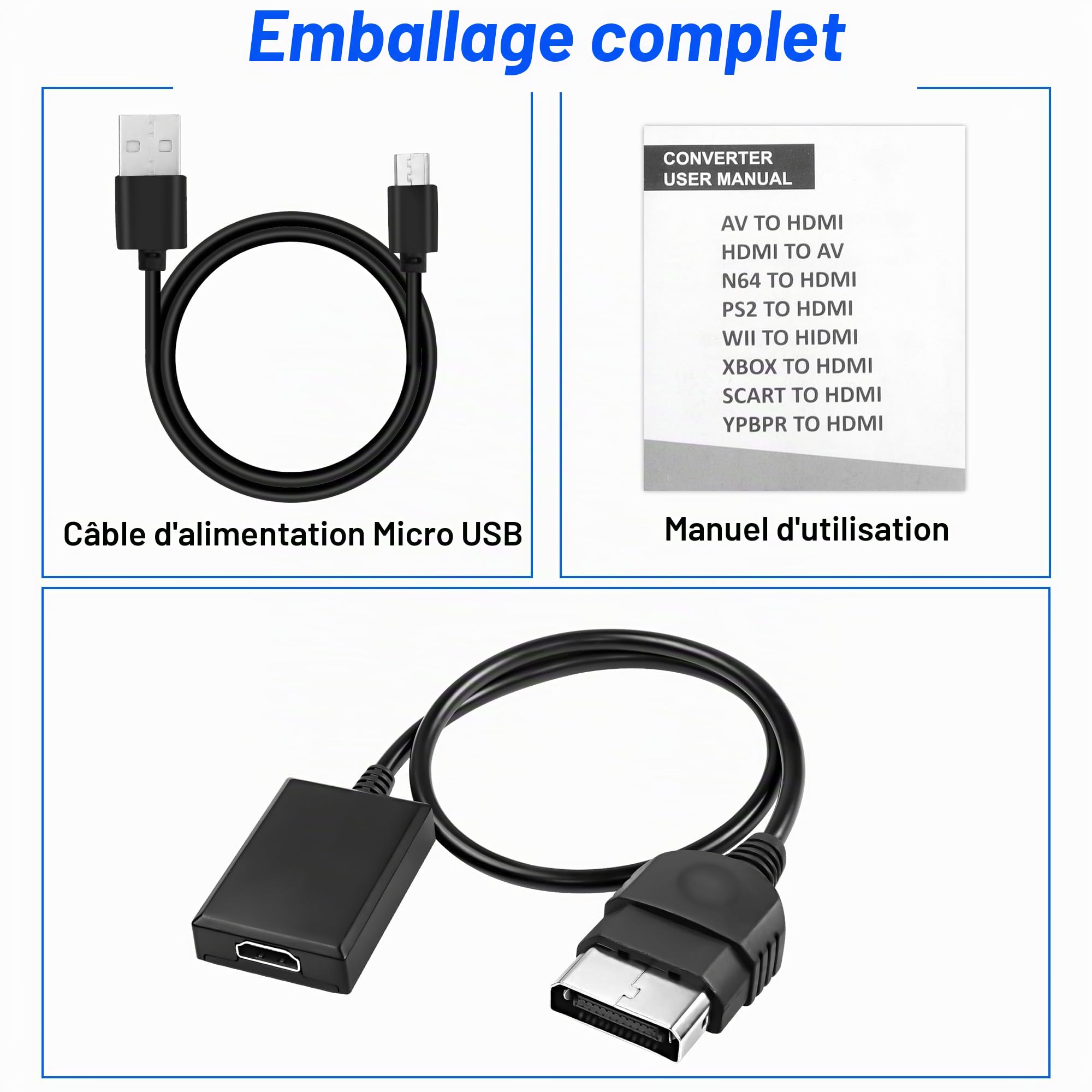 MEIRIYFA Adaptateur Convertisseur Xbox vers HDMI - Câble HD Link avec Prise en Charge 1080p et Câble d'Alimentation Micro USB pour Console d'Origine