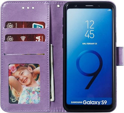 Miniatura 5 de LEECOCO - Funda para Galaxy S9 con diseño de mandala en relieve de piel sintética de lujo, cartera con tapa para cuaderno, soporte magnético, ranura