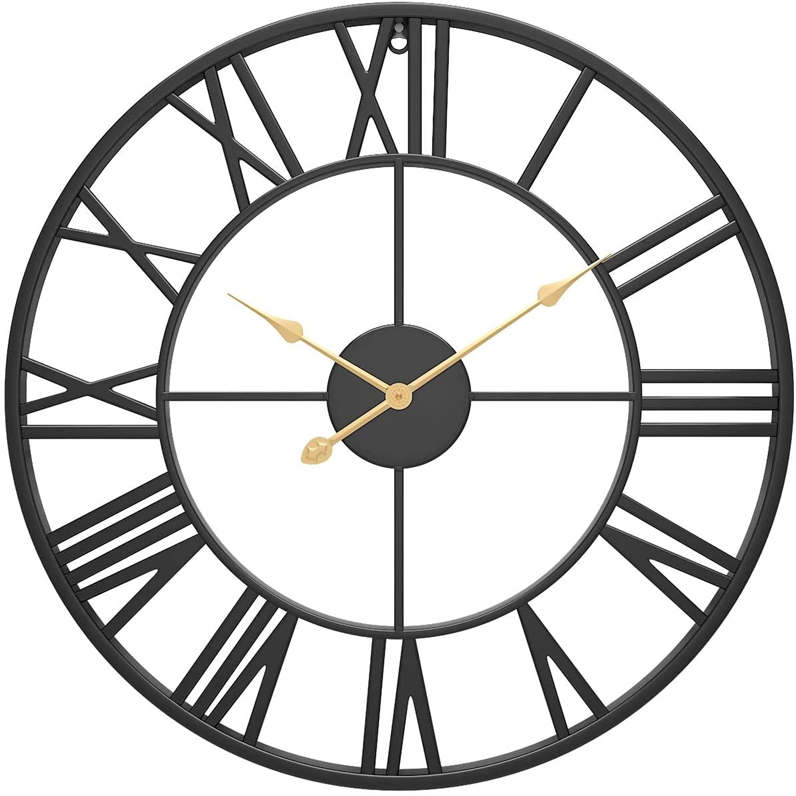 GYHH Large Wall Clock, Round Oversized Ancient Roman Numeral Style Non-Ticking Quartz Movement Wall Clock for Home/Loft/Living Room/Kitchen (Black,16"=40cm)