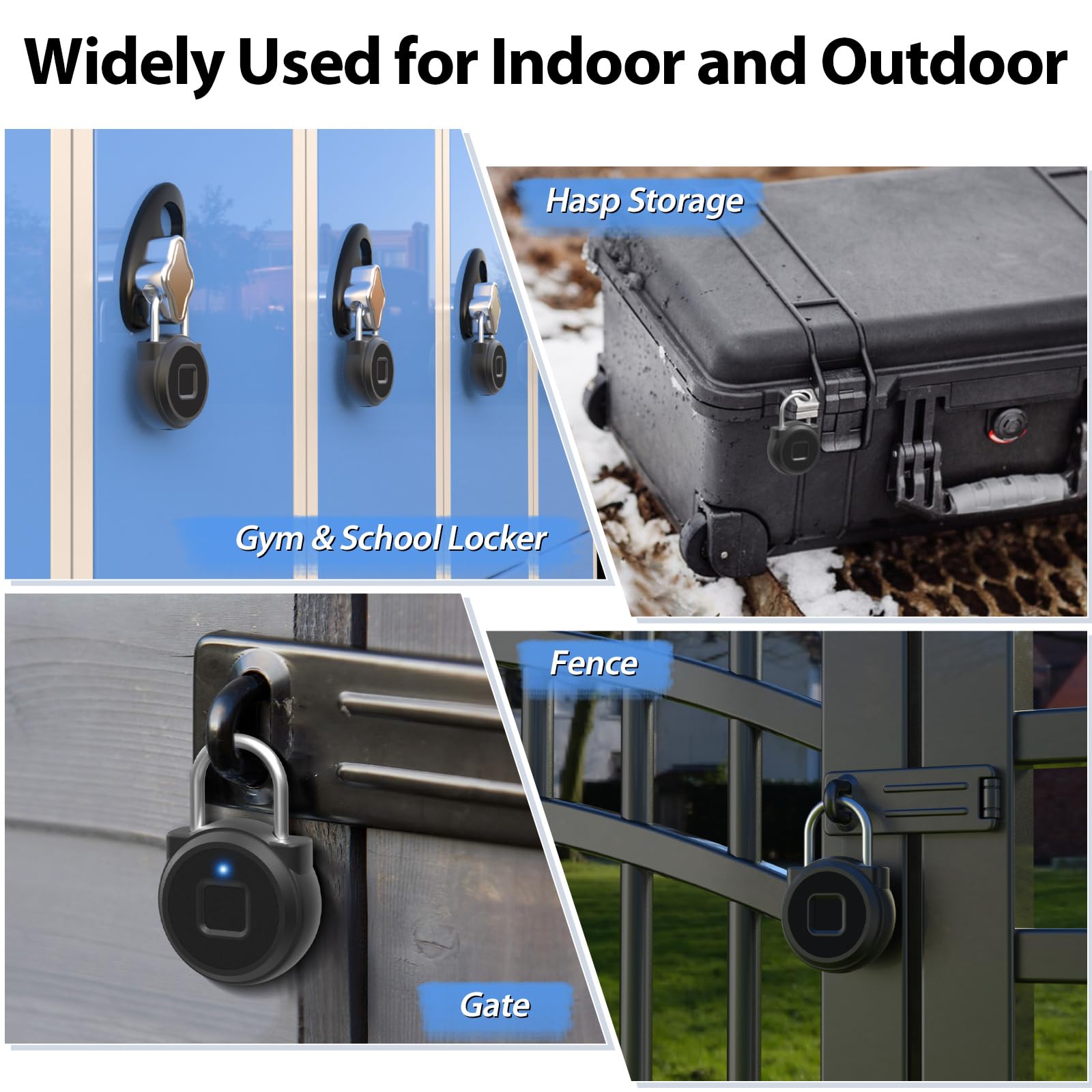 Verrou de casier à empreintes digitales, cadenas biométrique intelligent étanche pour casier, salle de sport, clôture, porte à outils